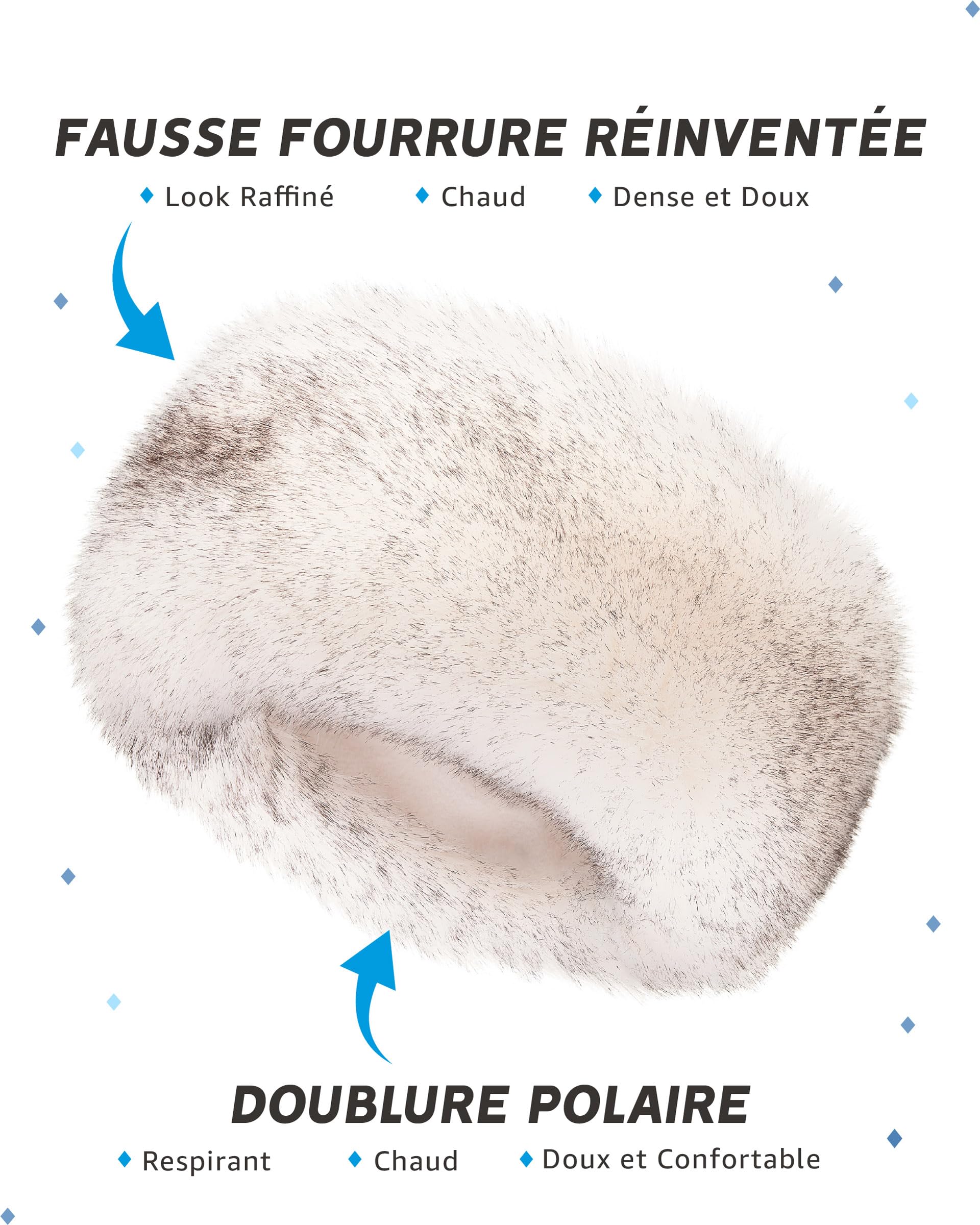 Futrzane Siberian Bandeau - Bandeau de Tete Fourrure Femme - Cache Oreille Hiver - Taille XS (Blanc avec Noir Siberian)