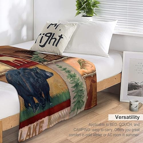 Miniatura 5 de Manta de forro polar retro rústica, con diseño de oso de alce, ciervo, granja, para todas las estaciones, franela suave y cálida de microfelpa