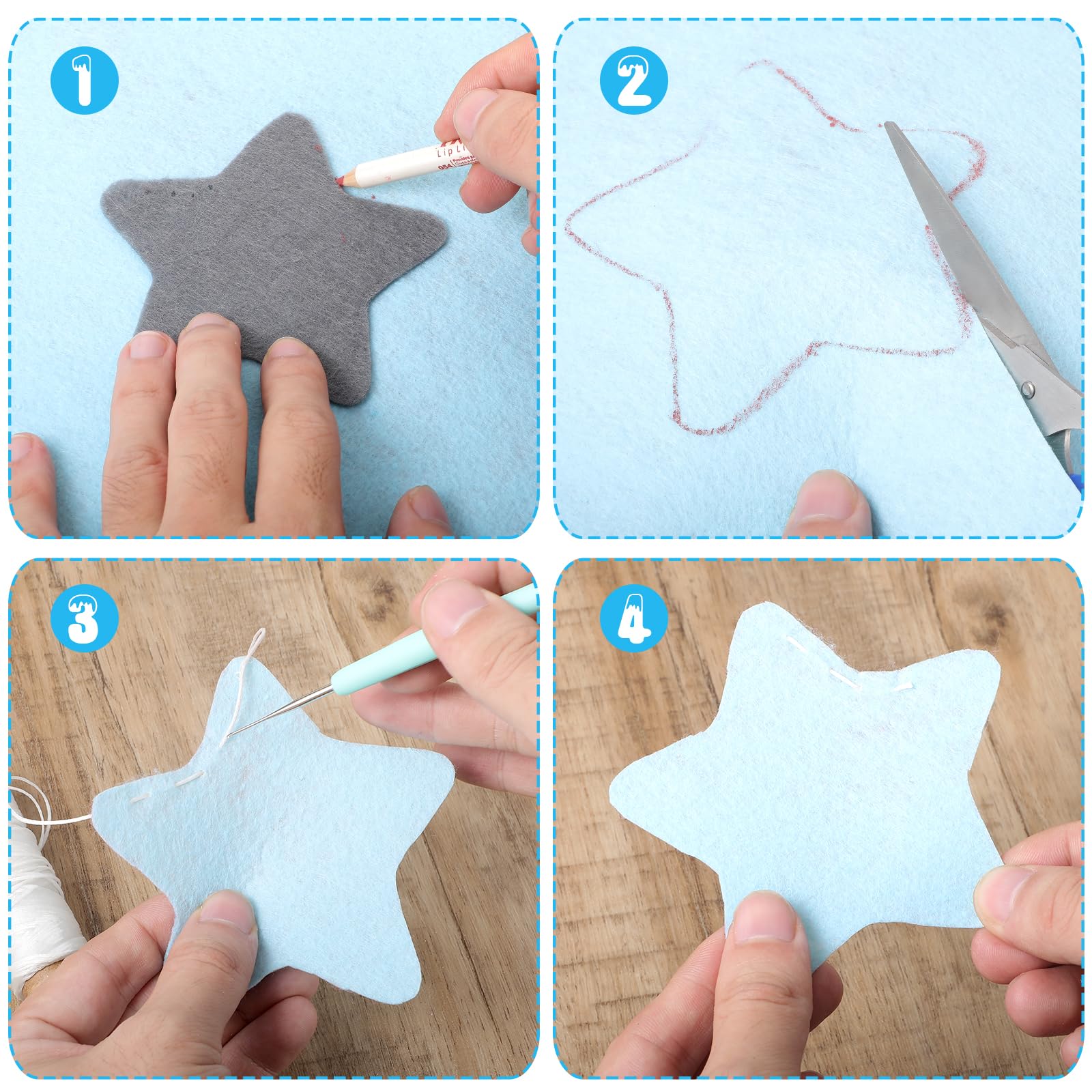 Felt Sheets for Crafts 9PCS 11.8 * 7.9in Wool Stiff Felt Sheets Soft Fabric Skin Felt DIY Patchwork Rug Arts and Crafts Fabric Pieces (3 Blue)