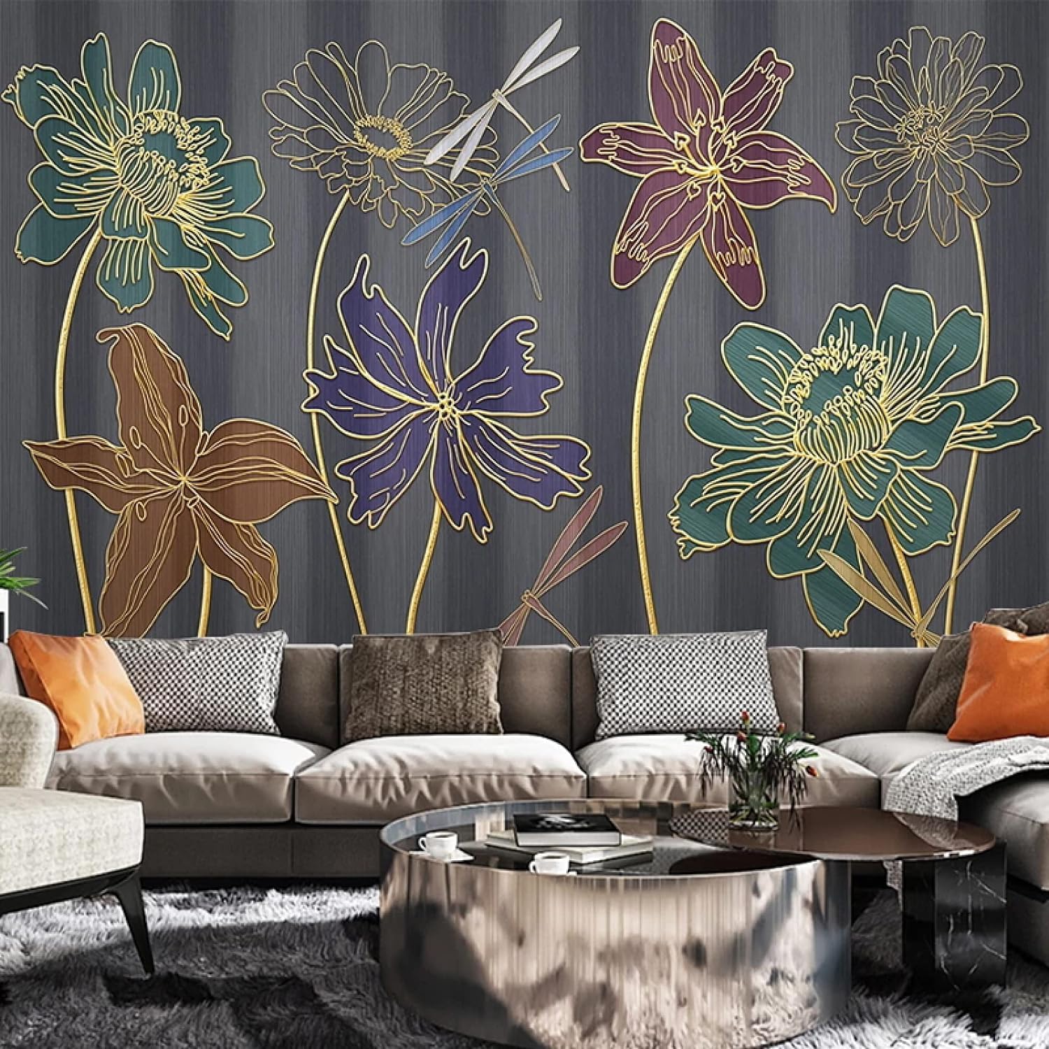 Papier Peint 3D Plantes pour Mur de Fond TV et Décoration de Bureau