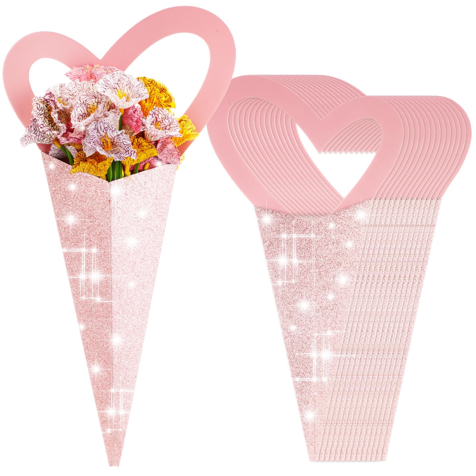 Resurhang 50 Pcs Heart Box Flowers Sleeves Bouquet Bags Single Flowers Sleeves Love Floral Wrapping Paper Gift for Valentine Mother's Day Birthday