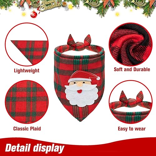 Miniatura 4 de PAWCHIE 2 bandanas navideñas para perros con apliques hechos a mano (Santa Claus y alce), bufandas triangulares lavables a cuadros para cachorros