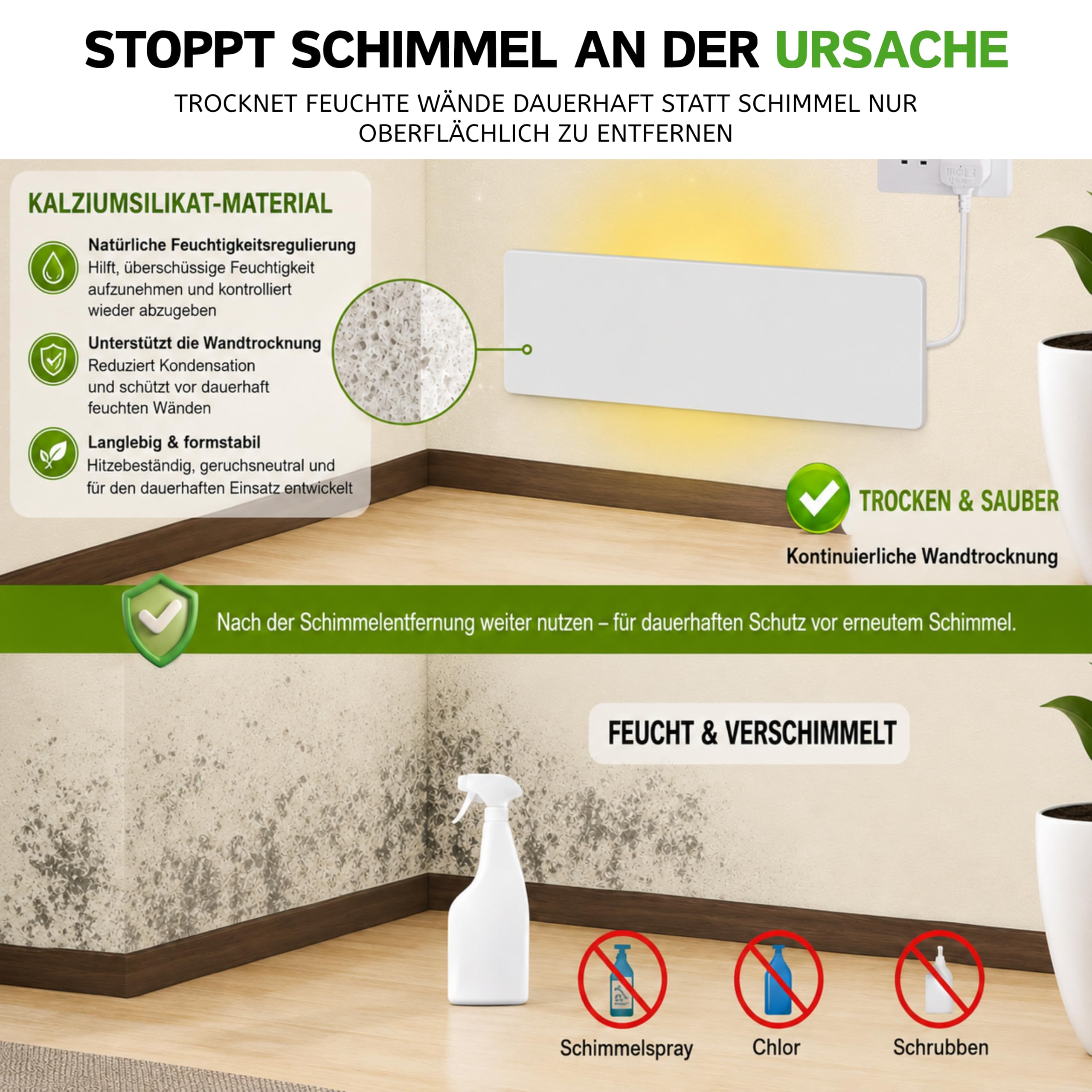 INGRIKT 50W Infrarot Anti-Schimmel-Heizung & Wandtrockner – Dauerhafter Schimmelschutz gegen Feuchtigkeit & Kondenswasser, Energiesparend, Ohne Chemie, IP44 für Bad & Keller
