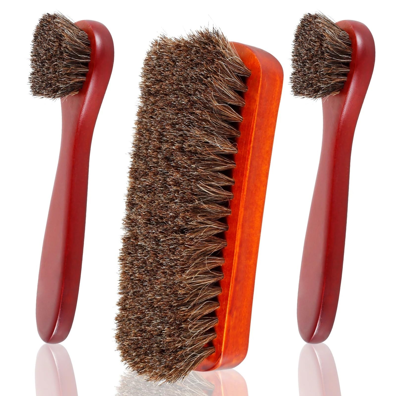 3-teiliges Schuhbürstenset mit langem Holzgriff und weichem Haarpolierwerkzeug for die Politurpflege von Lederschuhen und Wildleder Schuhbürste