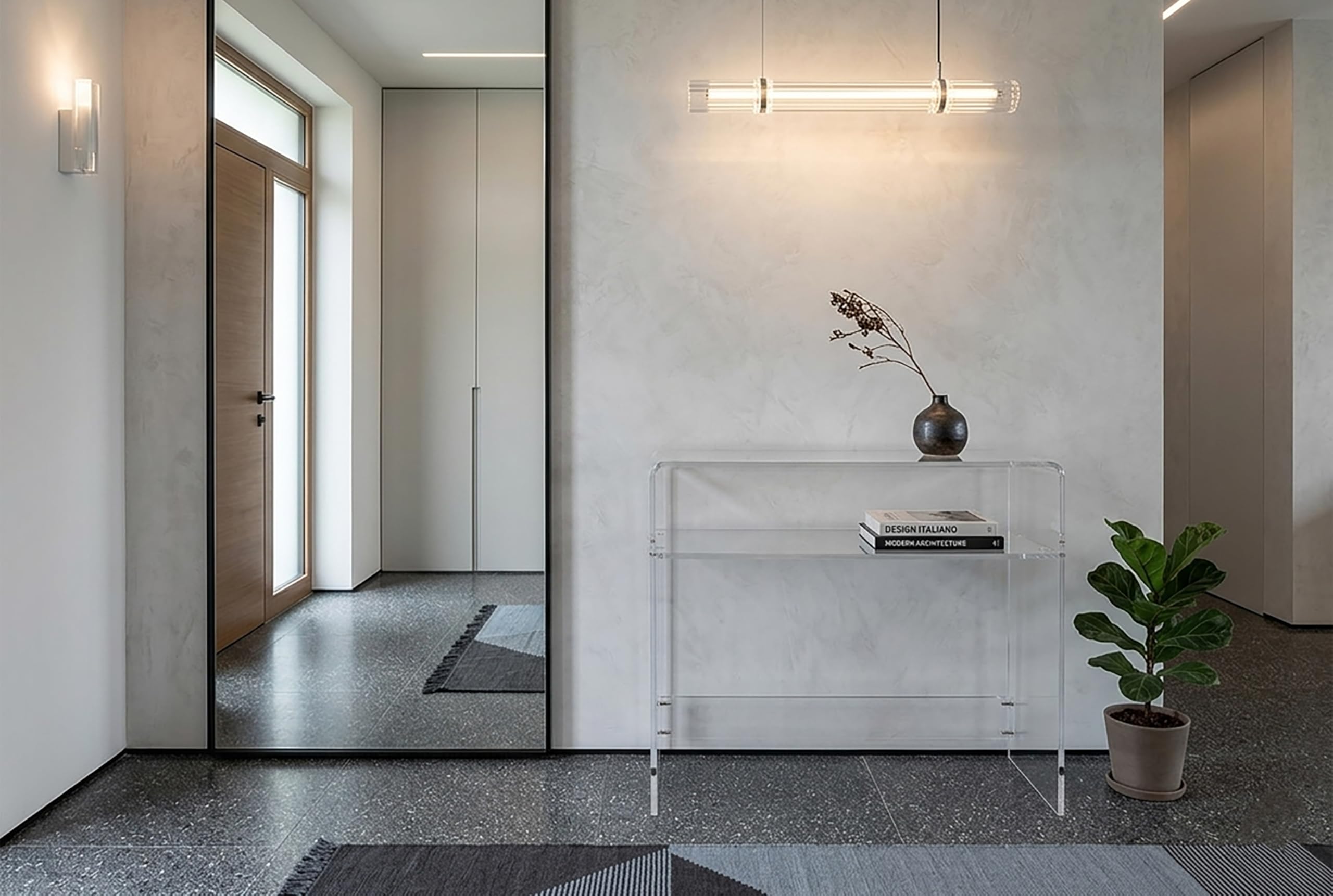 Slato Ercole - Consolle in Cristallo Acrilico Trasparente, Mobile Ingresso, Tavolo Soggiorno, Sala d'Attesa, Ufficio, Mobile di Design, Made in Italy, 33x78x77 cm