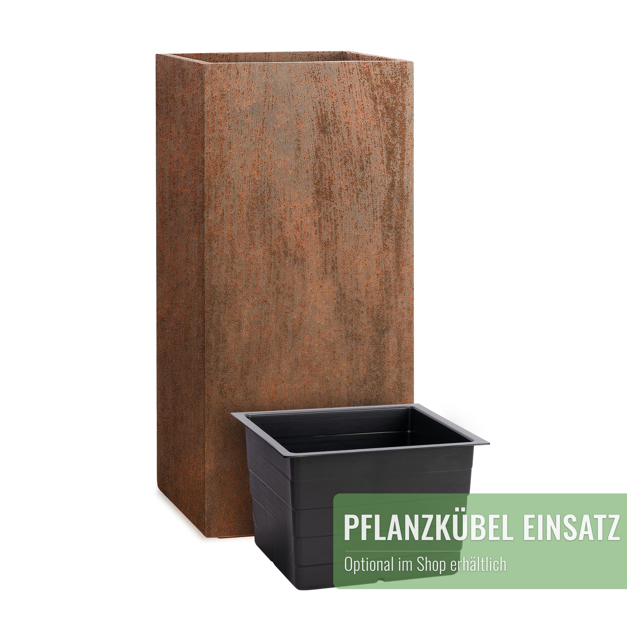 Pflanzwerk® Pflanzkübel Fiberglas Tower Rost Braun 70x33x33cm XXL *Frostbeständig* *UV-Schutz* *Qualitätsware*