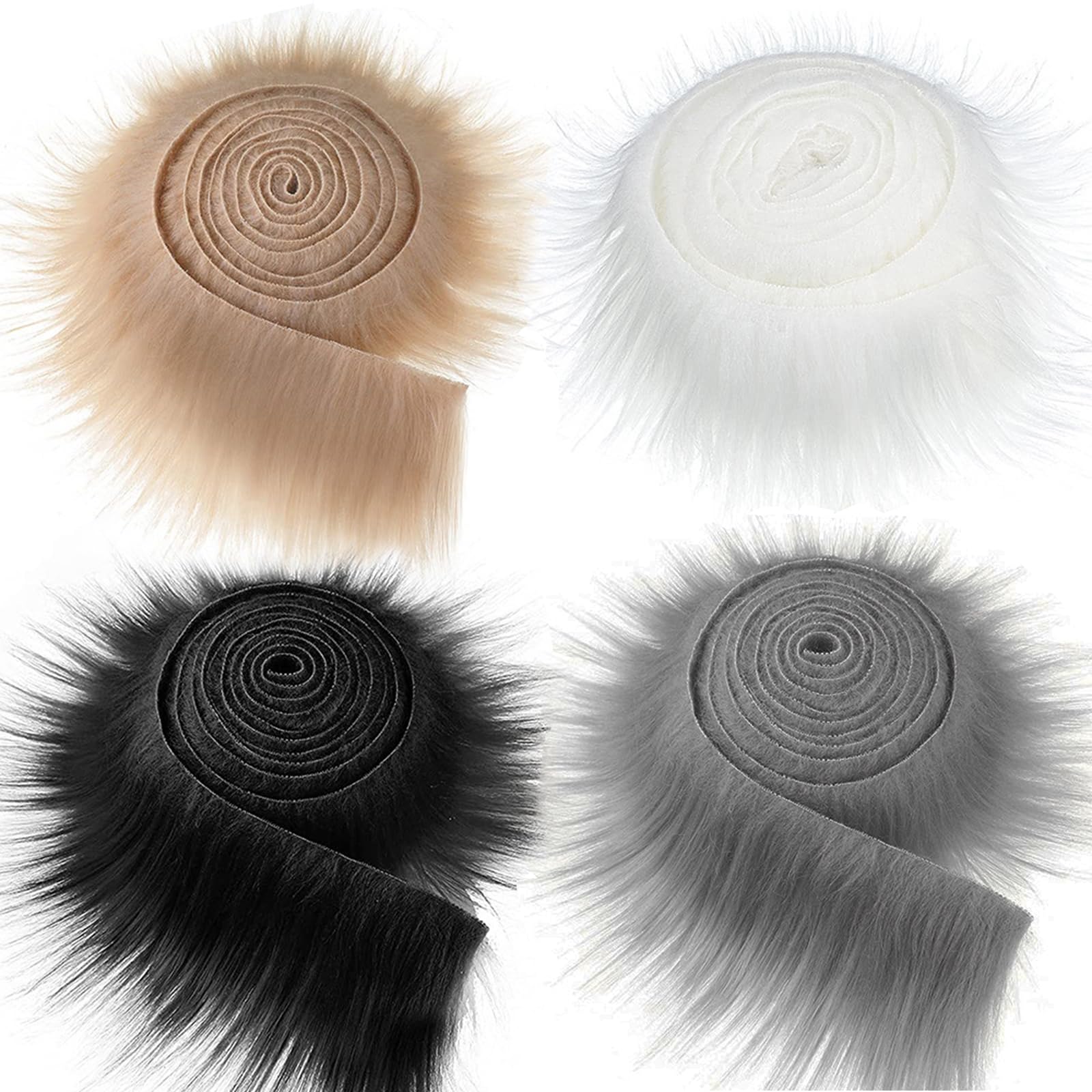 Lot De 4 Bordures En Fausse Fourrure - 5x150x10 Cm, Style Shaggy, Blanc/noir/marron/gris - Pour Costumes, Décorations DIY
