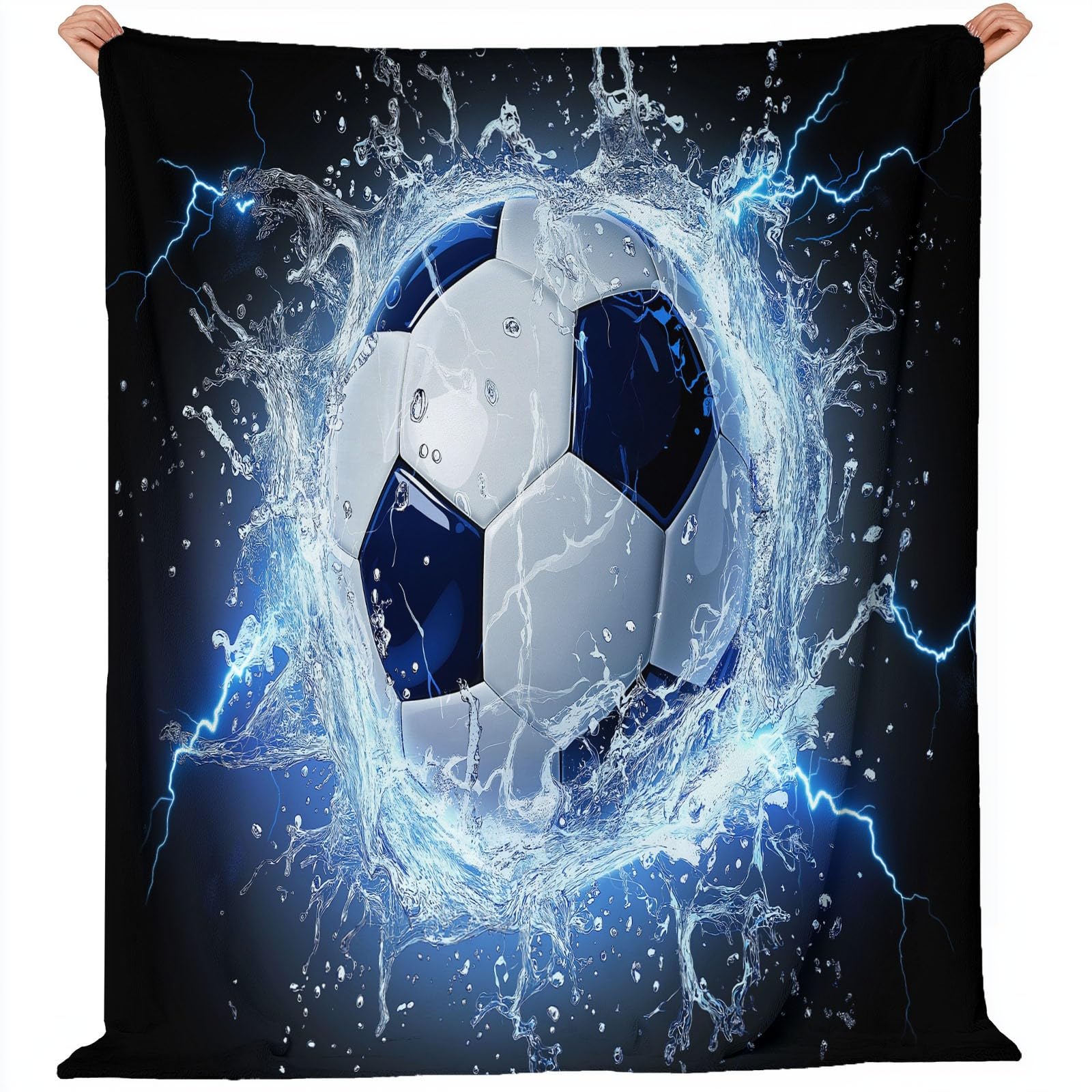 220 x 240 cm Koc sportowy do piłki nożnej Puszysty ciepły koc flanelowy, czarny, niebieski polar, kocyk dla dzieci Dorosły, ciepły, na sofę, narzuta na sofę
