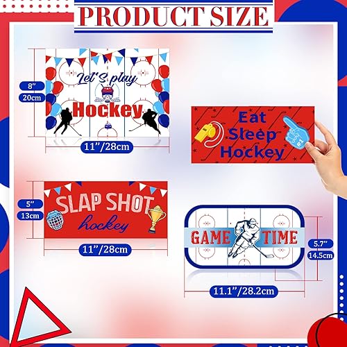 Miniatura 2 de 20 piezas de decoración de fiesta de hockey, letreros de hockey para fiestas de hockey, recortes para interiores y exteriores, cumpleaños, deportes,