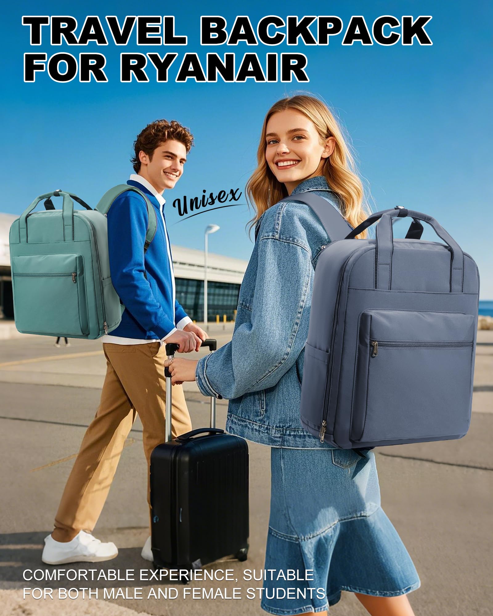 SZLX Zaino Ryanair 40x30x20 Sottovuoto con Pompa Zaino Ryanair 40x20x25 Donna Zaino da Viaggio Wizzair Bagaglio a Mano Uomo per Laptop da 14 Pollici Borse da Cabina 45x36x20 Easyjet con Porta Scarpe