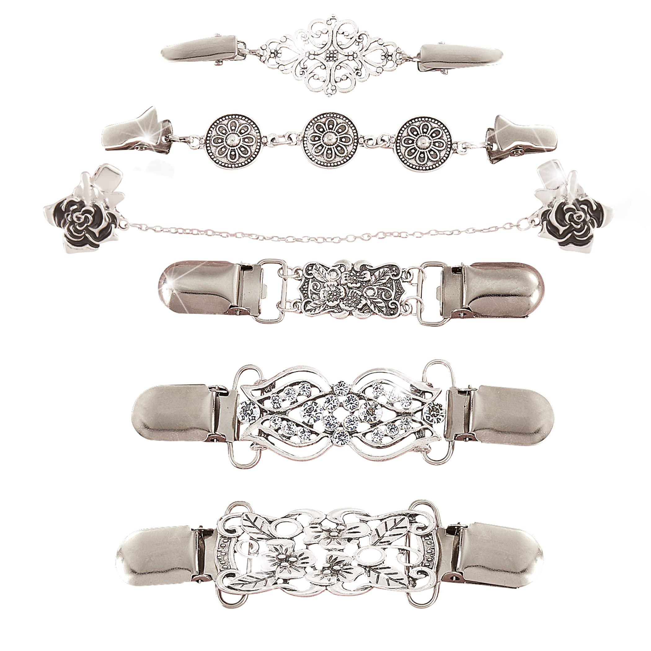 Collections Etc 6-Piece Beautiful Decorative Sweater Clasps Set Silver, Silver, One size