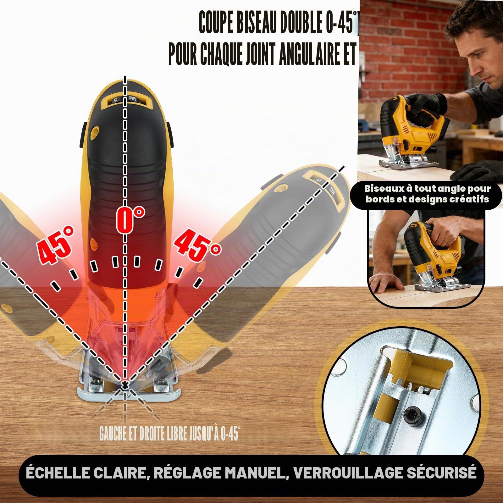 Scie Sauteuse Sans Fil 20V, Scie Sauteuse Électrique 300W avec Vitesse Variable 0-2700 tr/min et Biseau 0-45°, Réglage à 4 Vitesses, Compatible avec Dewalt, avec 15 Lames (Batterie Non Incluse)