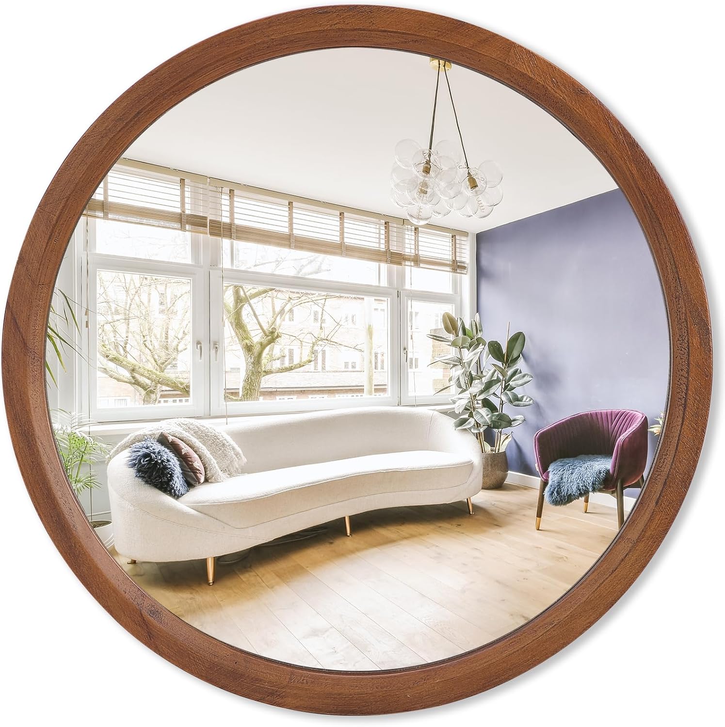 MAGFLERUM 17 Inch Round Wood Mirror - Small Circle Nursery Boho Wall Decor for Bedroom, Living Room, Hallway (Brown) Brown 17"L x 17"W