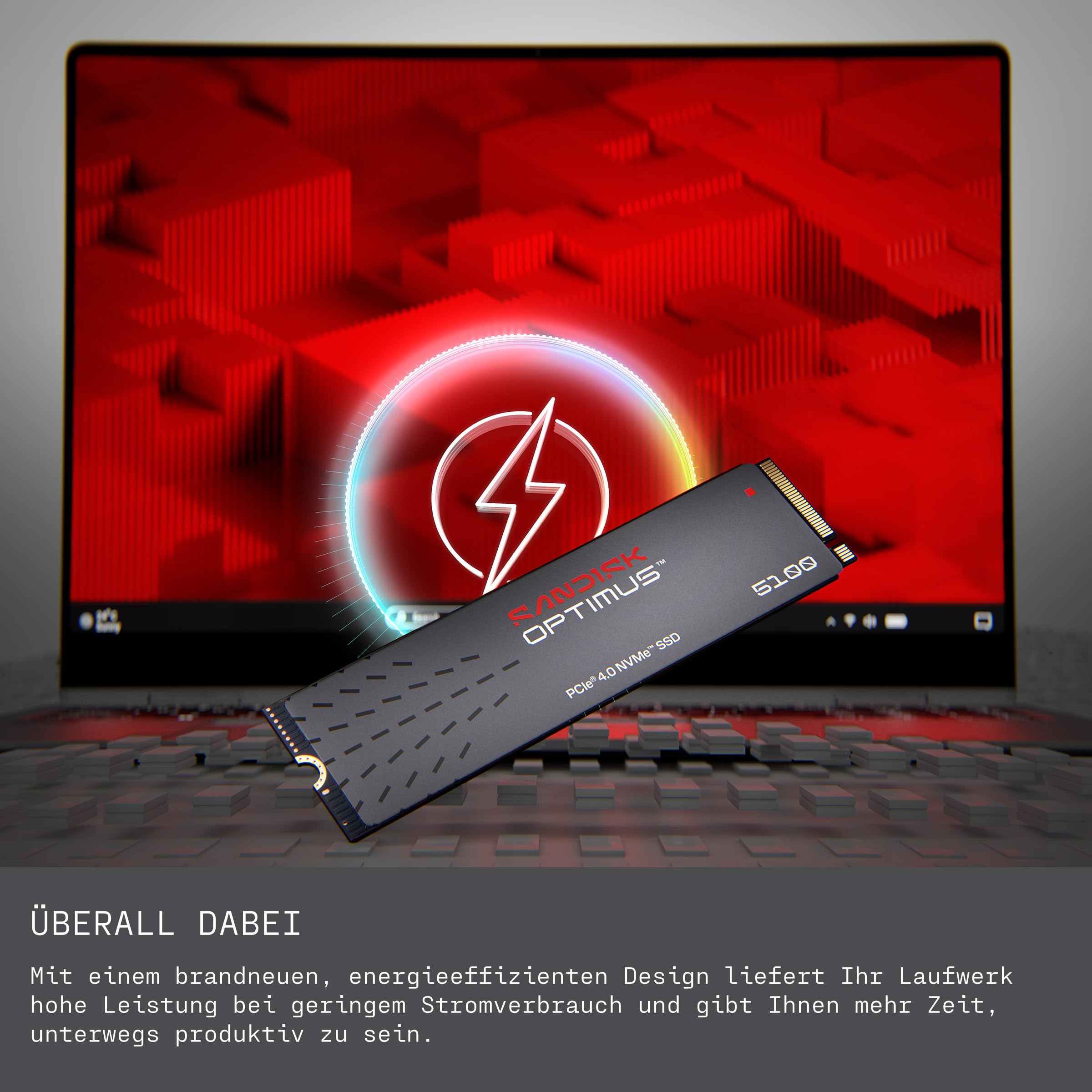 SANDISK Optimus 5100 NVMe SSD 500 GB (bis zu 7.100/6.700 MB/s sequentielles Lesen/Schreiben, M.2 2280, PCIe 4.0x4)