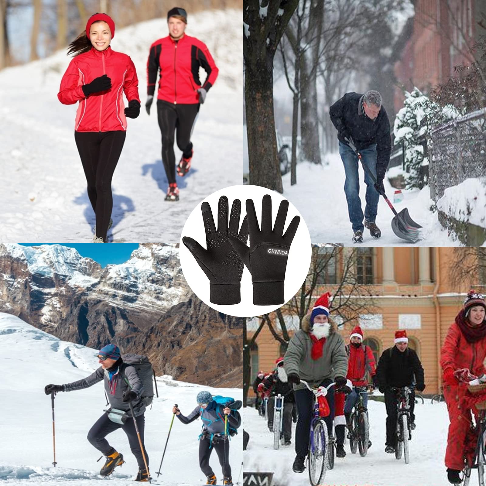 OHWHOA Guanti Invernali Antivento Termici Impermeabili per Uomo e Donna, Guanti da Caldi Sportivi con Touch Screen per Moto, Bici, Corsa, guida, Sci, Snowboard, Alpinismo