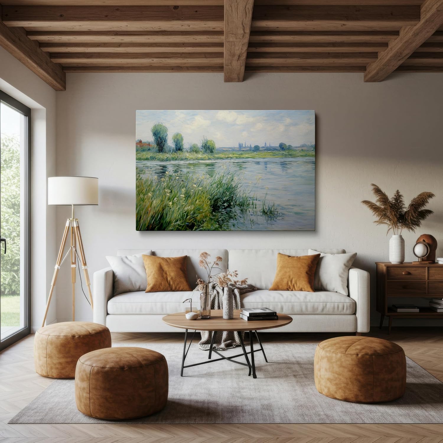 Canvas for Living Room. River of Serenity: Capturing Nature's Tranquil Essence on Canvas, 27 x 18 inch Canvas Wall Art - Contemporary Masterpieces - Modern Home Decor