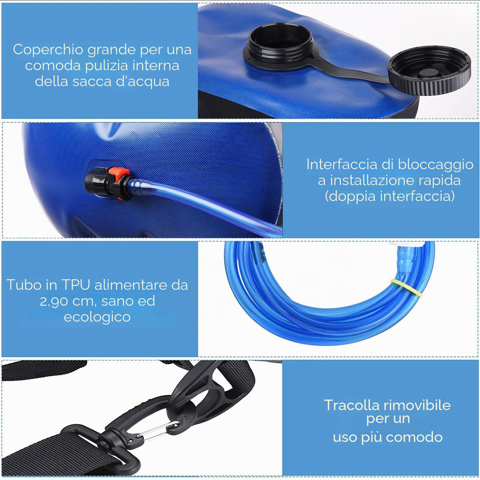 Borsa da Campeggio Portatile, 20L Doccia Campeggio in TPU con tubo rimovibile lungo e pompa Ugello doccia e temperatura Display, Pieghevole leggero Borsa da Bagno per Escursionismo, Spiaggia