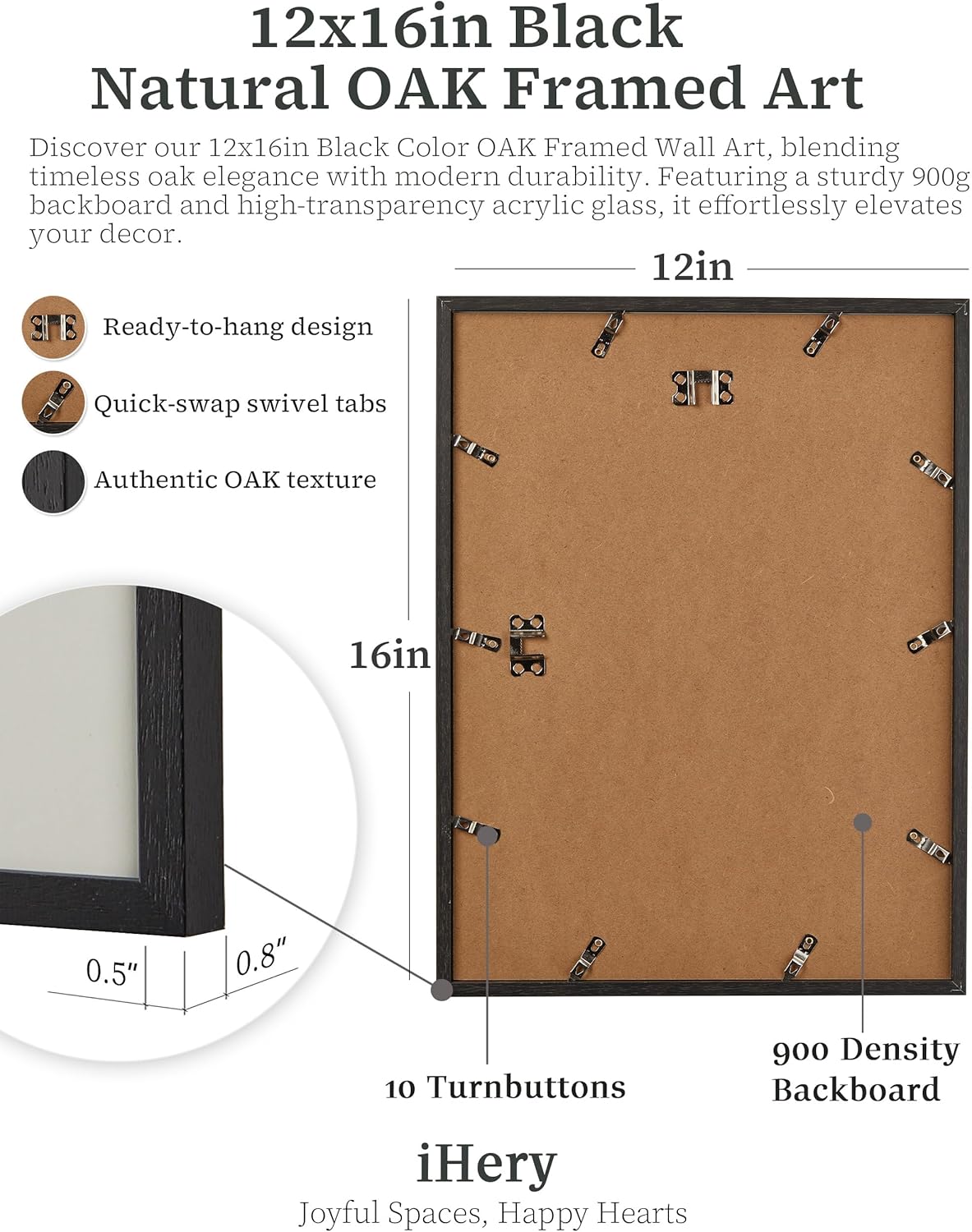 iHery Premium Natural Black OAK Wood 12x16in Audrey Hepburn Trendy Framed Wall Art, Vintage Funny Better Late Than Ugly Canvas Bathroom Wall Decor Essential,Girly Dorm Bedroom Living Artwork 1Pack