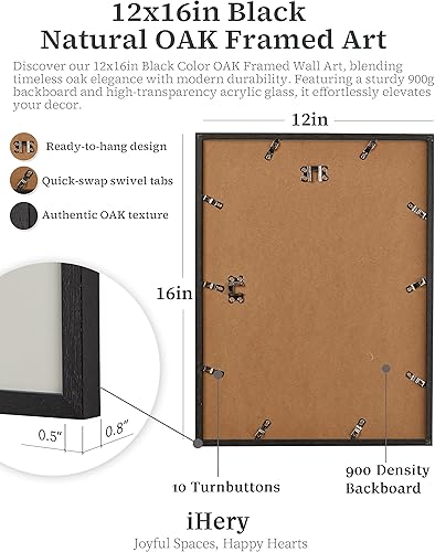 Miniatura 5 de iHery Bola de discoteca de madera de roble negro natural de 12 x 16 pulgadas, arte de pared con marco retro, decoración de pared moderna y estética