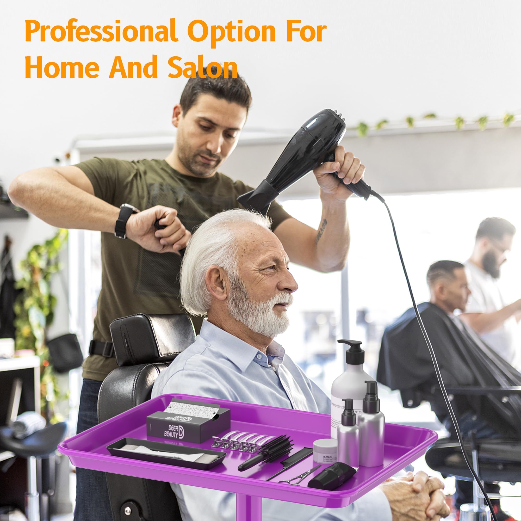 DEER BEAUTY Salon Tray on Wheels - Premium Aluminum Tattoo Tray Rolling Trolley - Adjustable Salon Service Rolling Tray Hairdresser Cart with Clinic Spa Rolling Tray Wheels ()