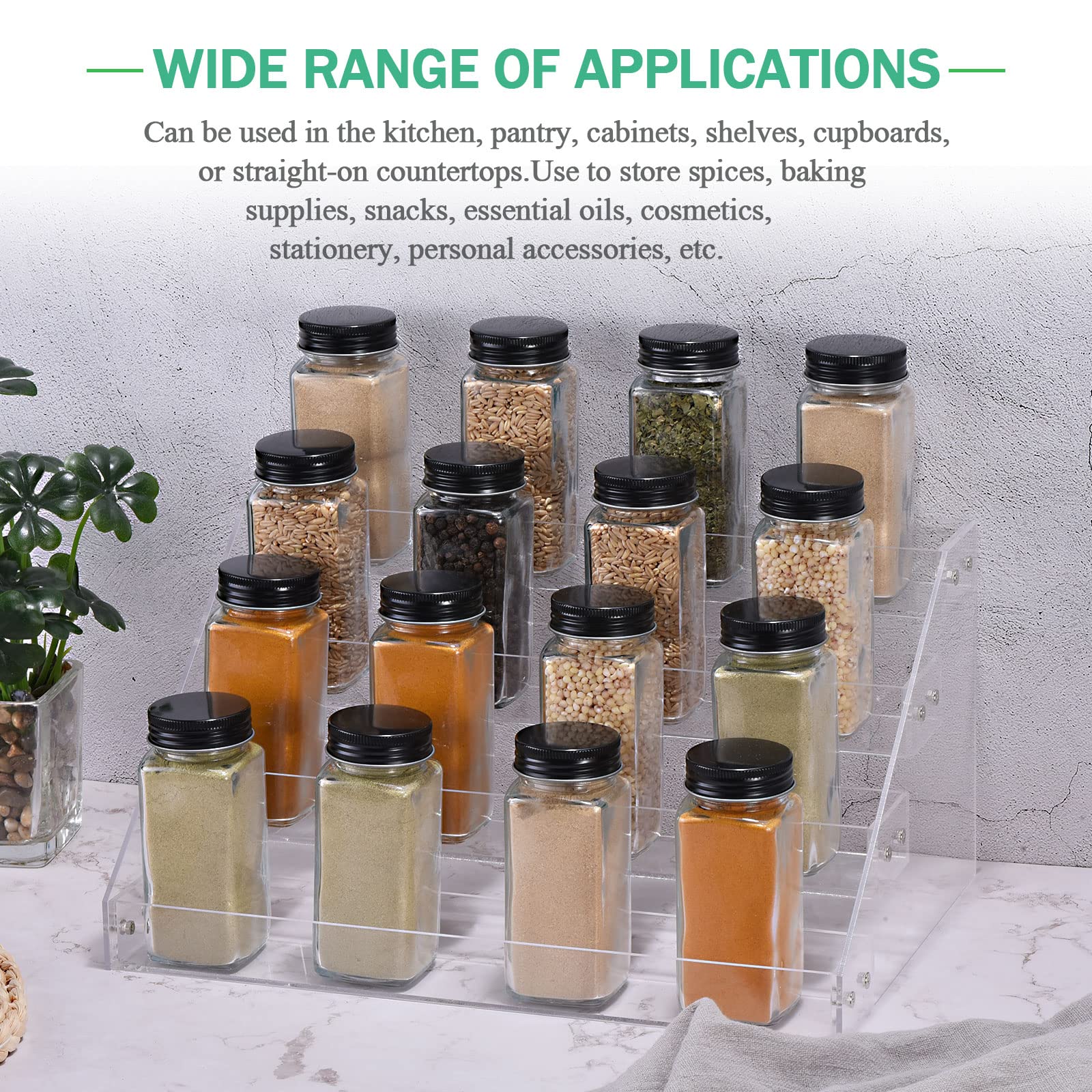 QUARKZMAN 2 Set Acrilico Portaspezie 5 Livelli Portaspezie Cassetto Organizzatore Scaffale Condimento Portabarattoli Adatto per Cucina Piano Lavoro Mobile Dispensa Credenza Trasparente