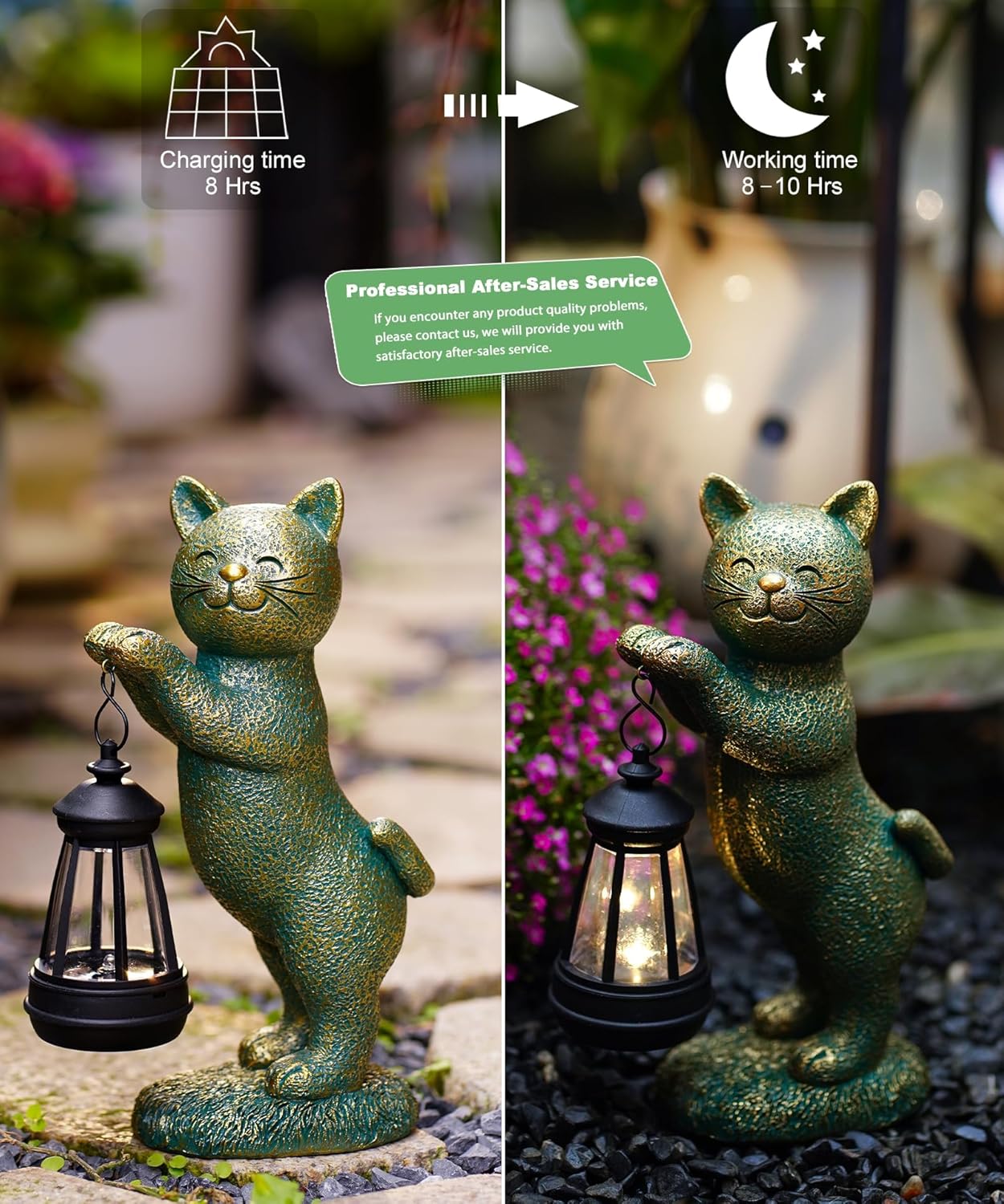 Cat Statues for Garden Decor: Outdoor Sculpture with Warm Lights for Balcony Lawn Patio Yard - Gifts for Mom Grandma Women