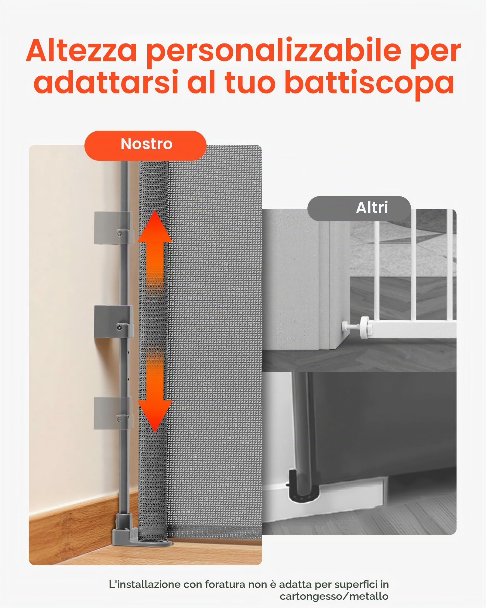 VEVOR Cancelletto Retrattile, Estensibile Fino a 1430 mm di Larghezza, 795 mm di Altezza, con Blocco di Sicurezza, Attraversabile Senza Inciampare, Cancelletto in Rete per Cani Scale, Grigio