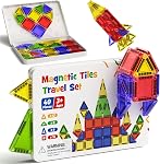 Mini Magnetic Tiles for Kids Ages 4-8, 40PCS Portable Travel Toys with Visual Storage Guide & Metal Storage Box, Compact Magnetic Building Blocks for Toddlers 3-5 Travel Activities