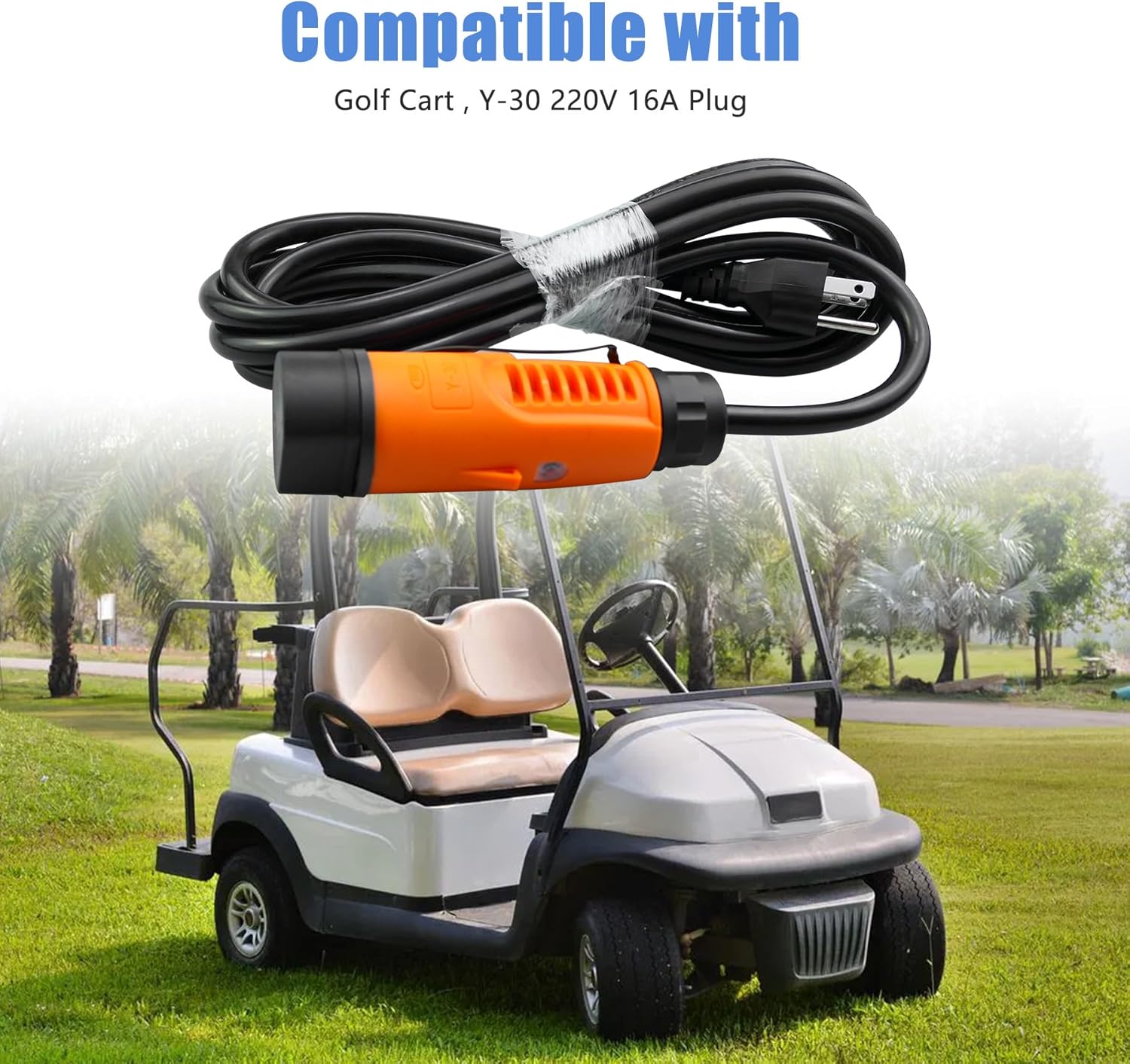 Y-30 EV Charging Power Cord Plug 10 FT Fit for Coleman Icon DR48V Electric 4P for Kandi Kruiser 4p Golf Cart with US Plug 220V 16A