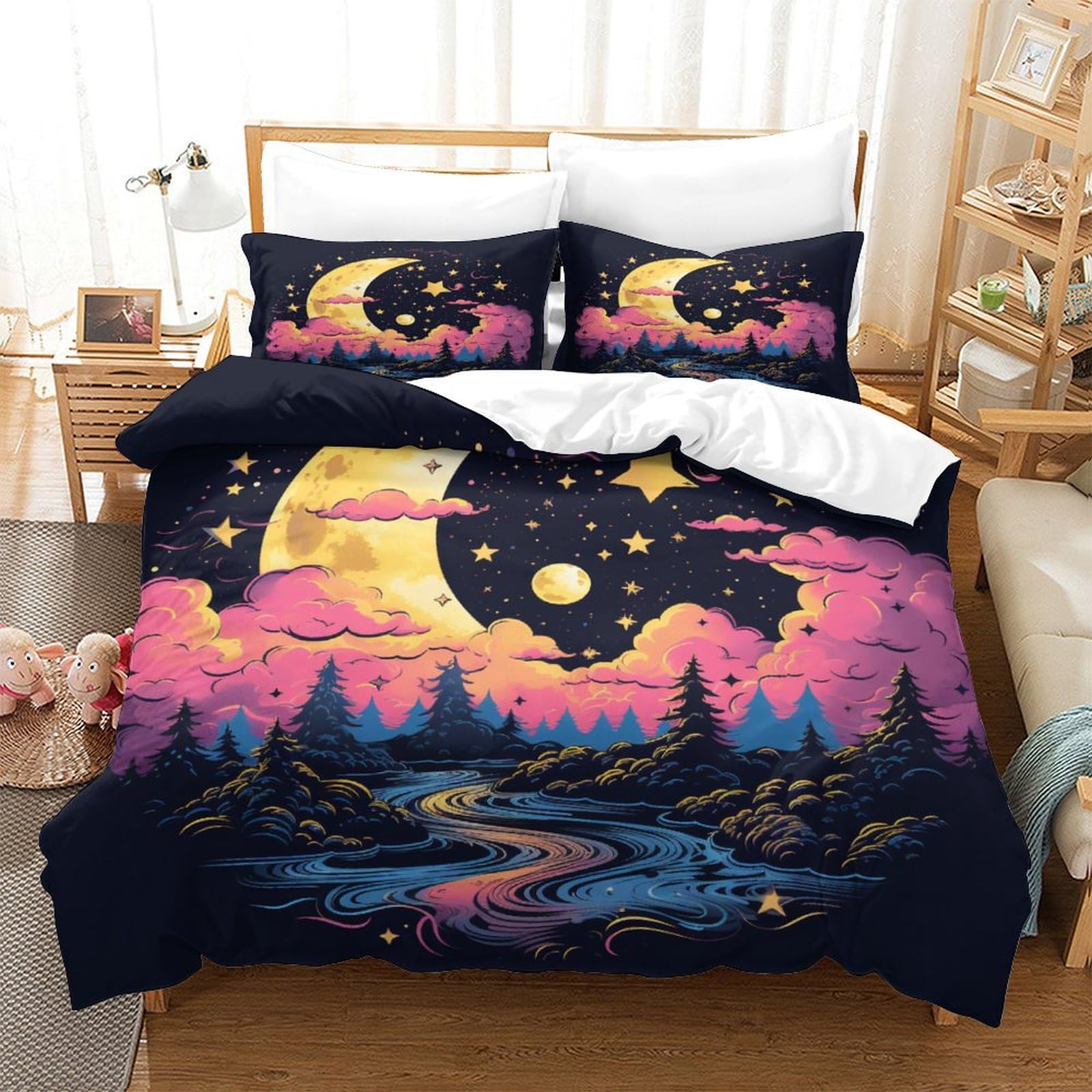 P1S9U7W5Y Dream Sky 3D Printed Forest Duvet Cover Set 3pcs Microfiber Night Bedding Set King