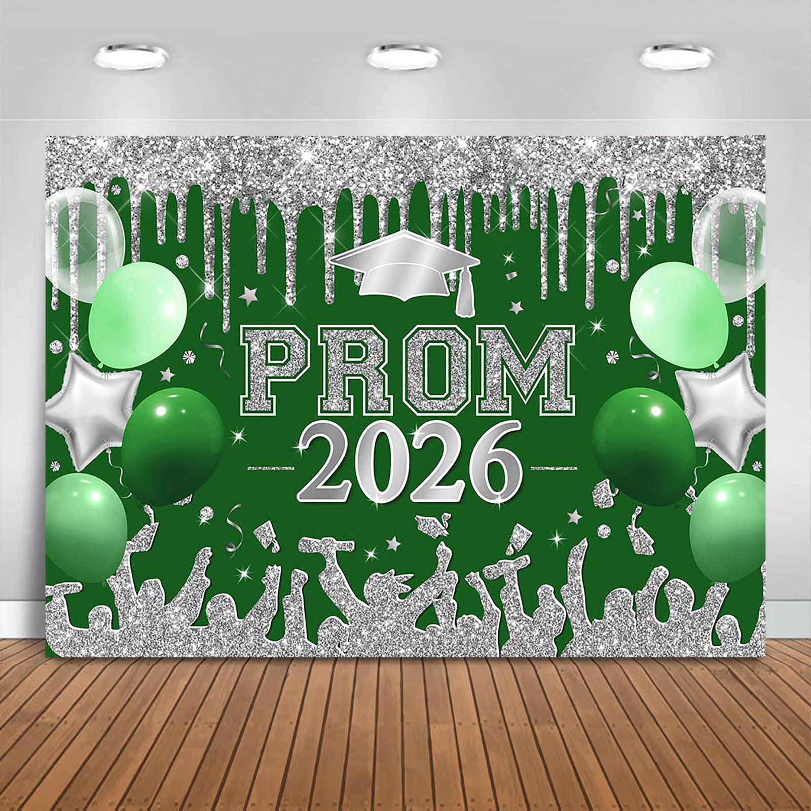 Fitumiw Green and Silver Prom 2026 Graduations Backdrop Class of 2026 Congratulate Graduation Background Party Decorations 2026 Congrats Grad Banner