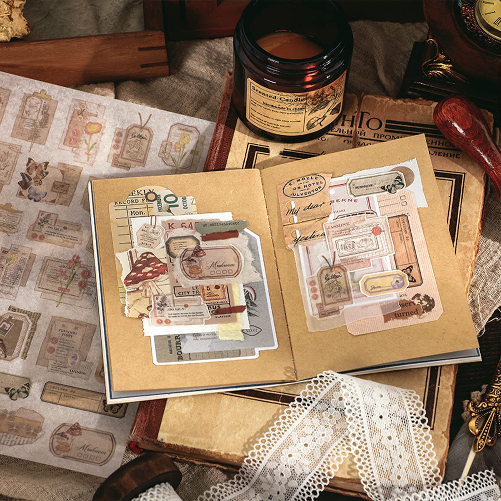 Vintage Decorativa, 100 Pcs Pegatinas para Scrapbooking, Stickers Aesthetic, Pegatinas