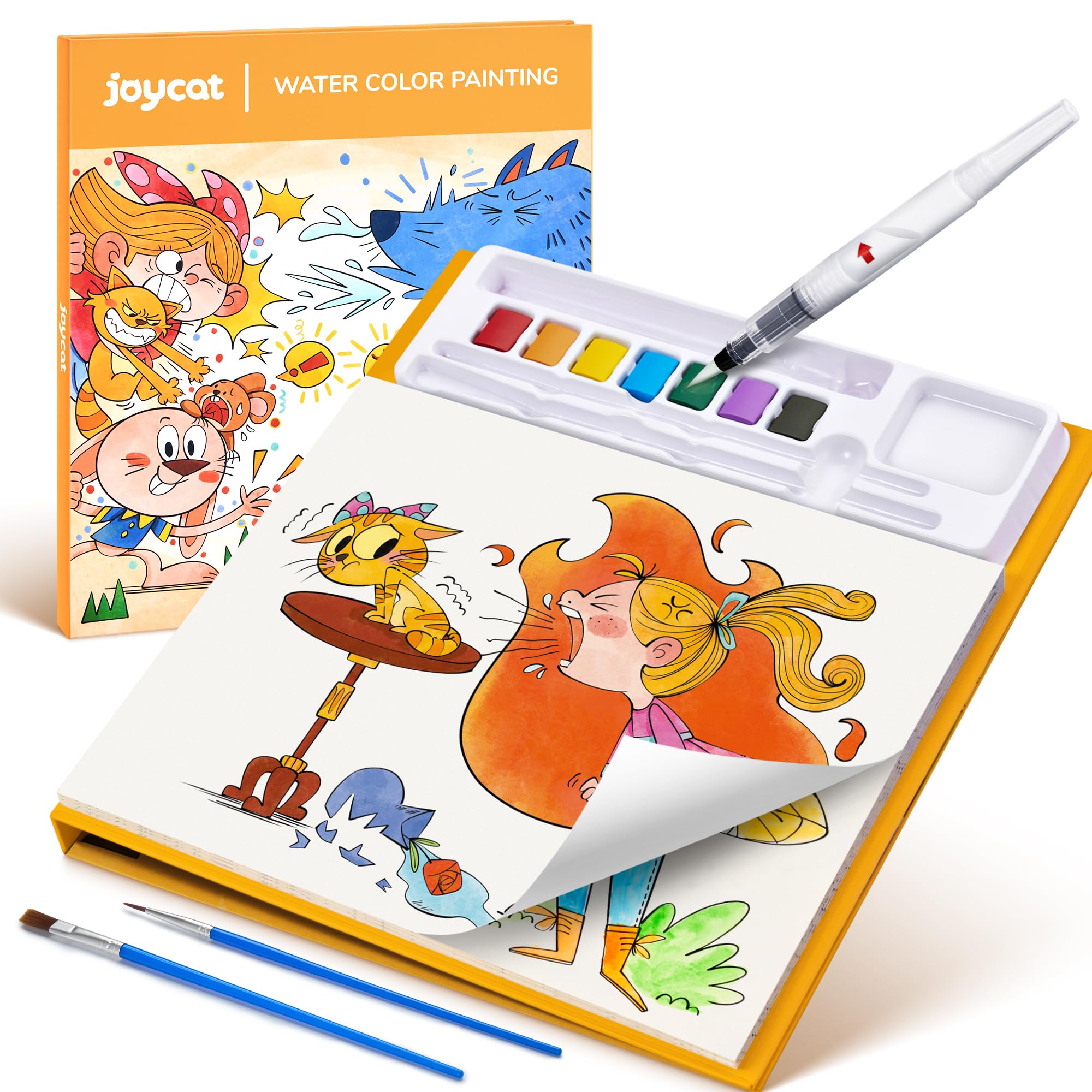 JoyCat Malbuch mit Wasserfarben für Kleinkinder ab 3-8 Jahren, Aquarell Malset für Kunst & Basteln, Lernspielzeug als Geburtstagsgeschenk für Jungen und Mädchen