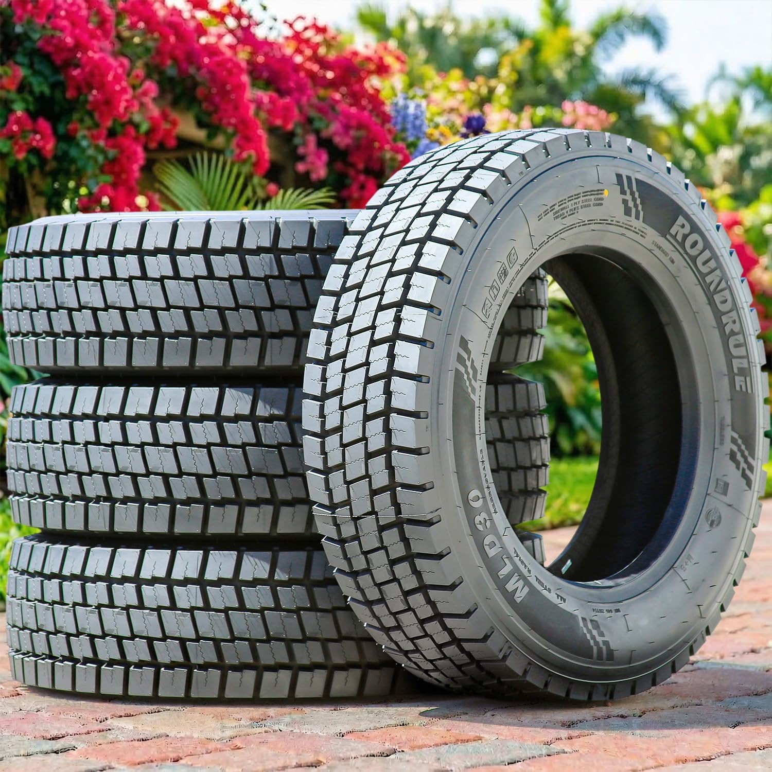 Set of 4 (FOUR) Roundrule MLD30 All Steel Heavy Duty All-Season Commercial Drive Radial Tires-245/70R19.5 245/70/19.5 245/70-19.5 135/133M Load Range H LRH 16-Ply BSW Black Side Wall