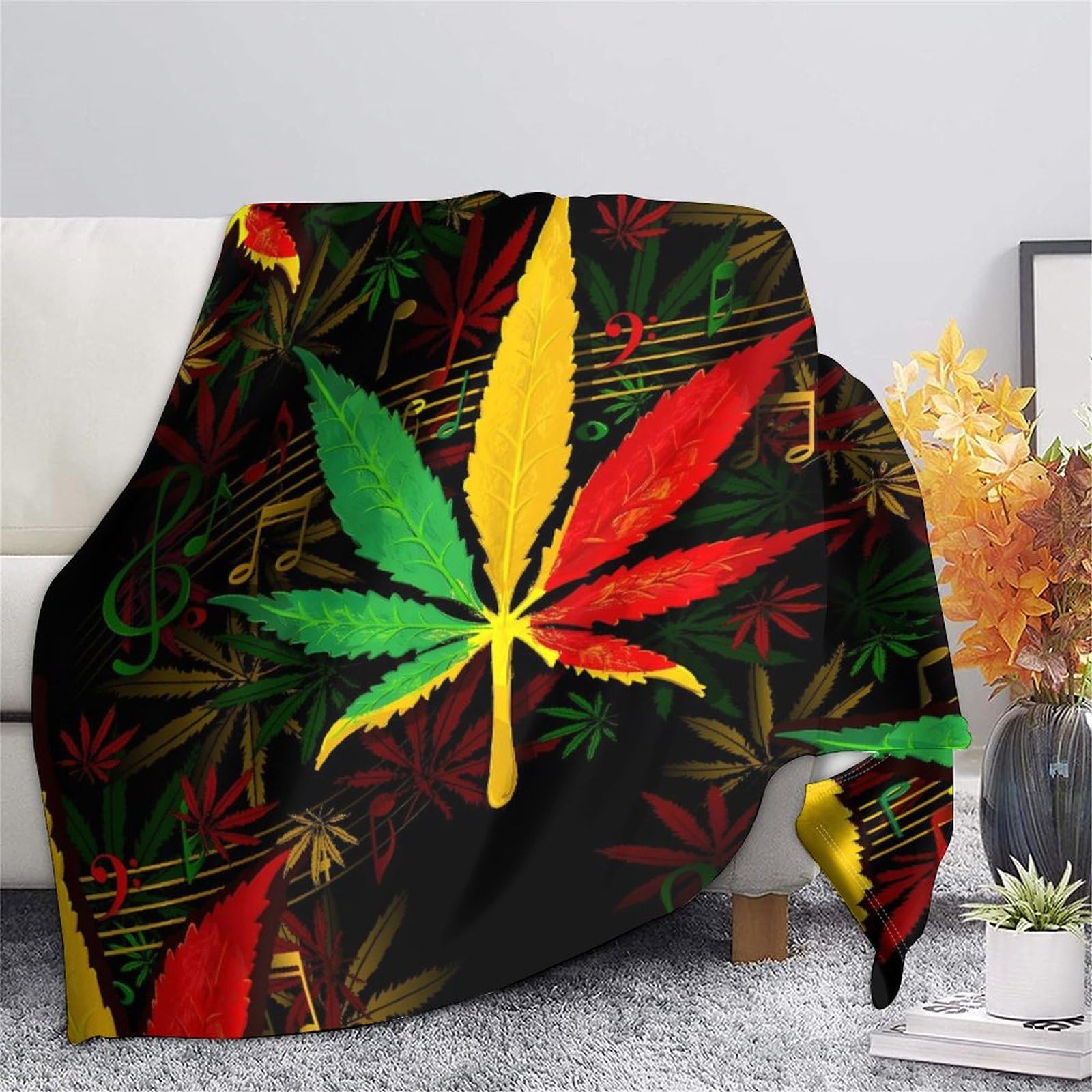 Music Of Jamaica Coperta in Pile 3D, Ultra Morbida Microfibra Reggae Plaid 80x90inch(200x230cm), 4 Stagioni Copridivano Regalo Per Amici Famiglia