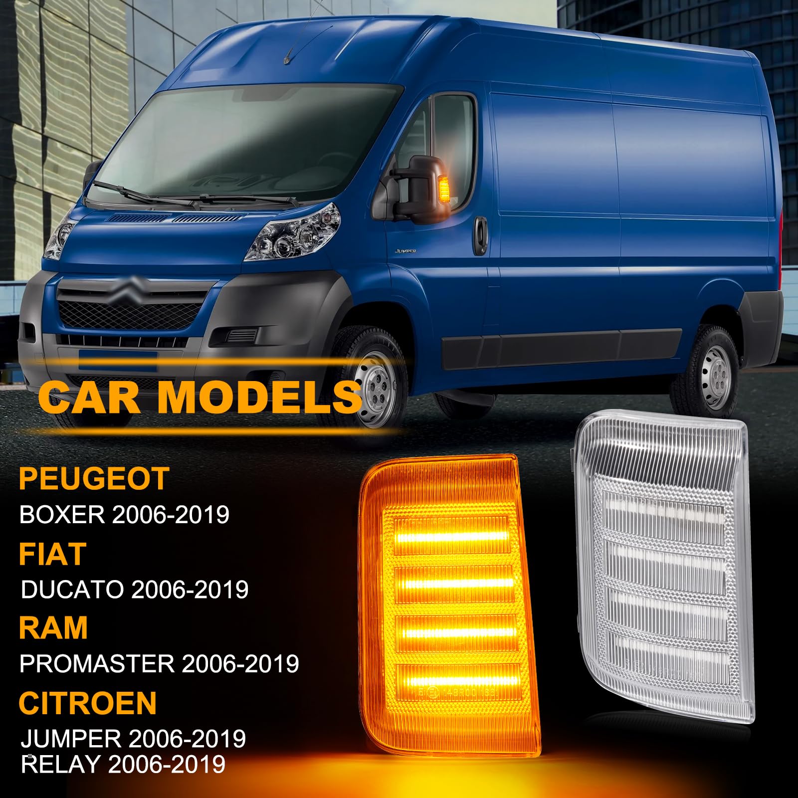 Frecce Laterale a LED per Boxer Fiat Ducato Ram Promaster Citroen Jumper Citroen Relay, Indicatori di Direzione Laterale a LED Canbus, 2 Pezzi