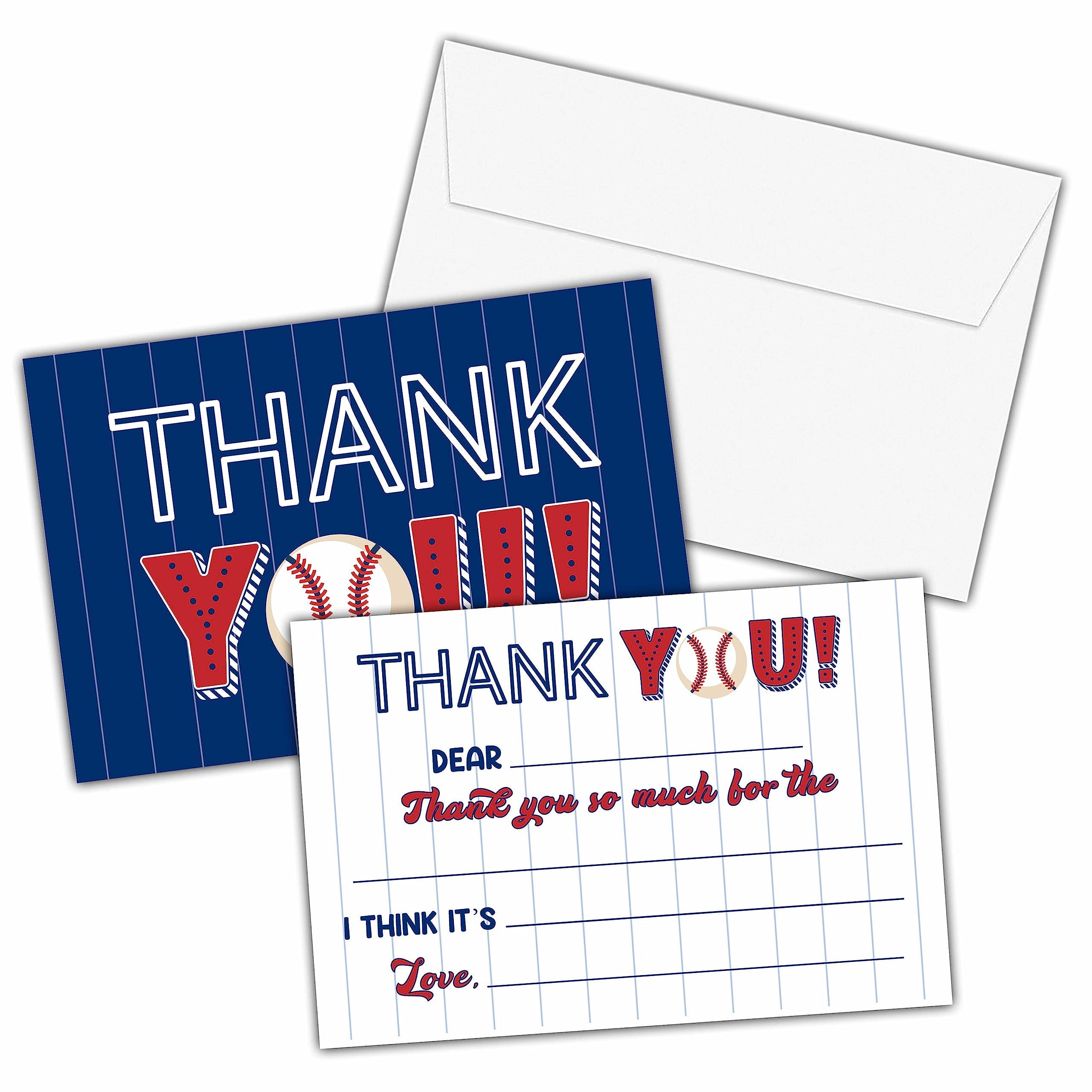 KFNER Baseball Thank You Cards, Baseball Themed Fill In The Blank Thank You Card, Thank You Notes, Sport Birthday Party Favors Supplies (20 Set of