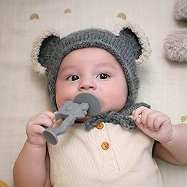 Moonkie Teething Toy, Safe & Easy to Hold BPA Free Silicone Teethers, 360 Baby Toothbrush with Suction Base, Teether Toys Best for Babies 6-12 Months (Koala Ether)