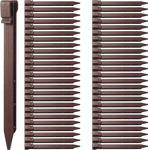 Mudder Estacas de plástico para el suelo, estacas de plástico para bordes de paisaje, picos de anclaje marrones para bordes, tablero de terraza y