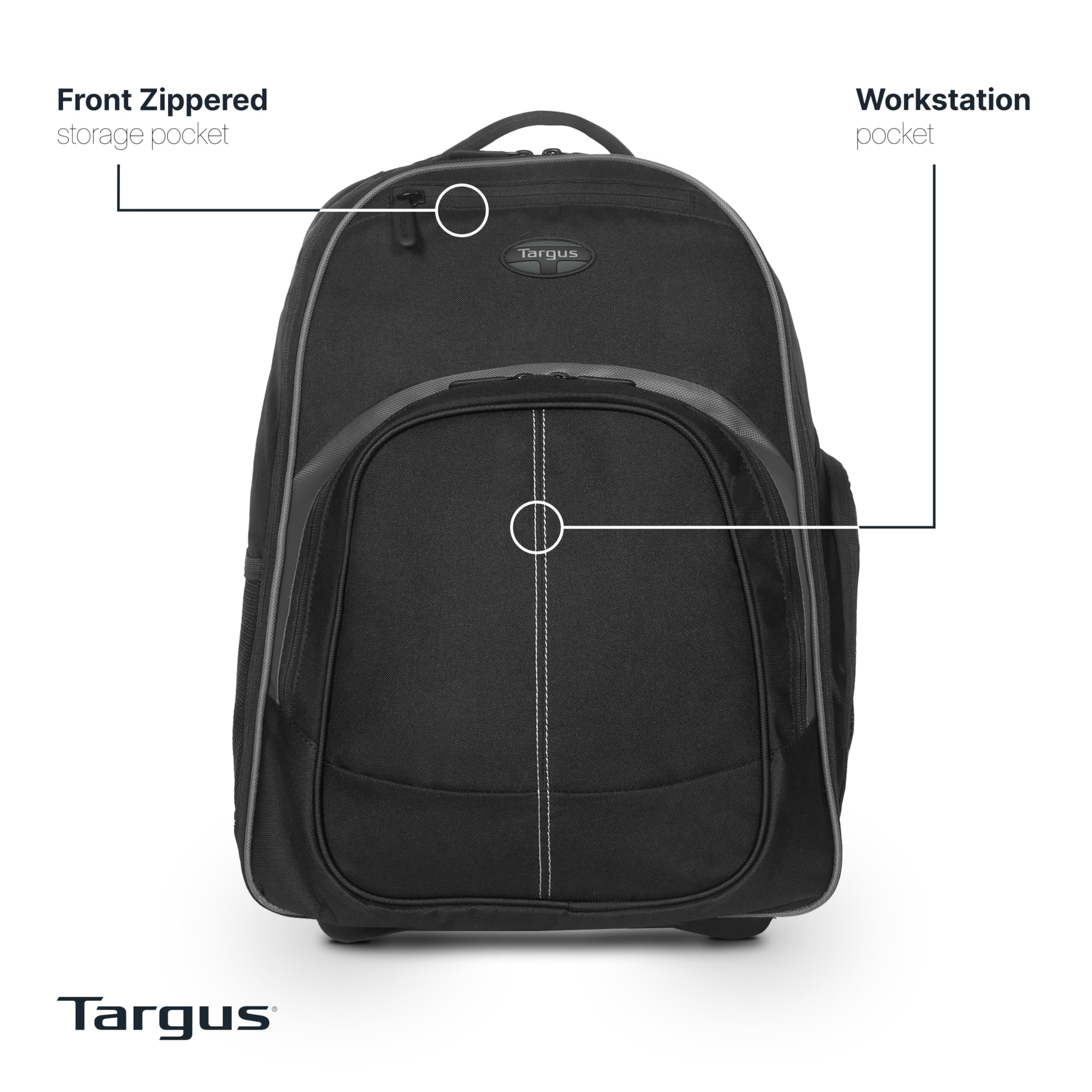 Targus Mochila compacta con Ruedas para Negocios, Estudiantes universitarios y Viajes, Material Duradero, Bolsillo para Tableta, Funda Protectora extraíble para Laptop de 16 Pulgadas, Color Negro