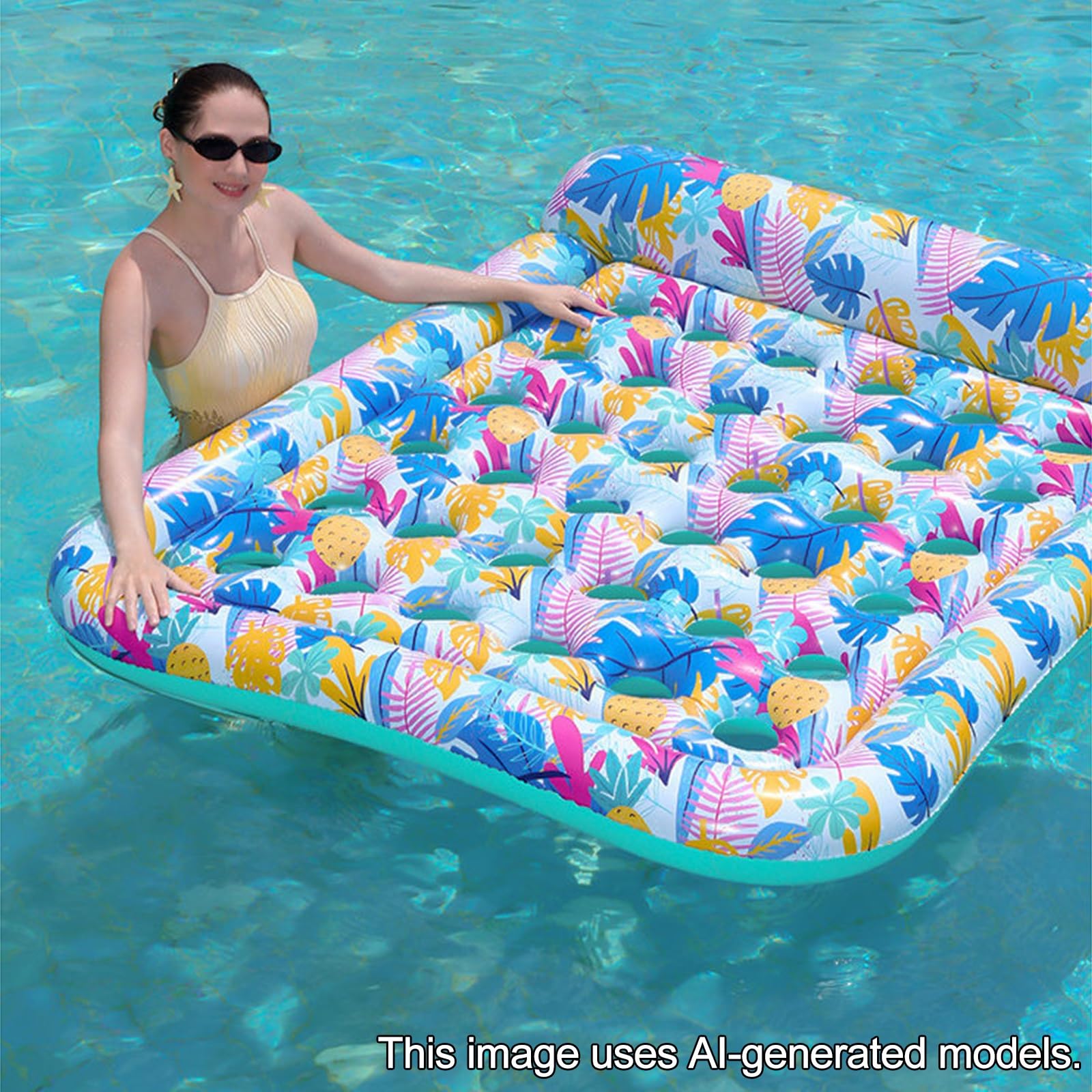 Lettino Gonfiabile Galleggiante per 2 Persone, Lettino Abbronzante per Piscina, Zattera Gonfiabile Resistente per Piscina, Spiaggia, Lago e Feste Estive