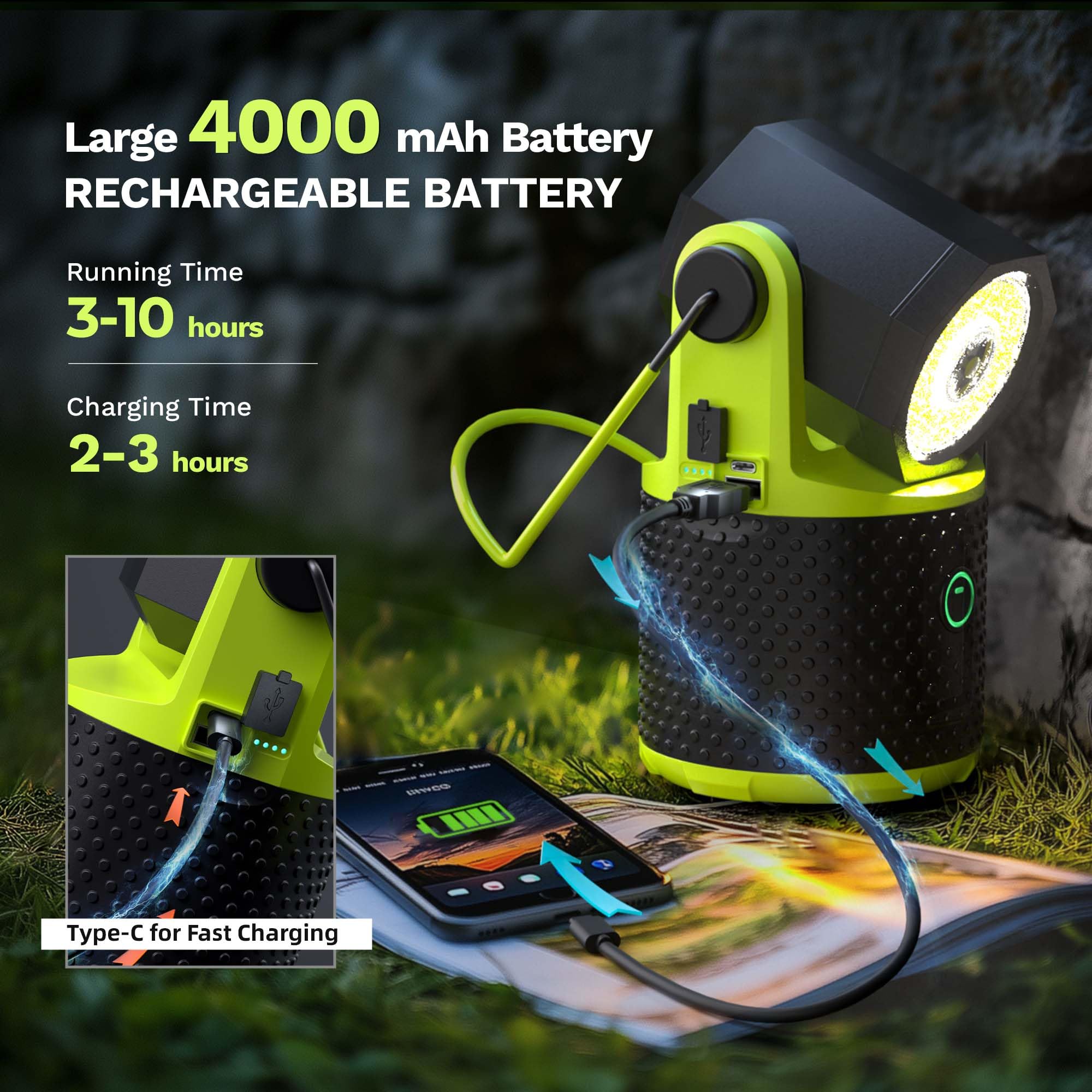 EULOCA Torcia Lanterna LED 3 in 1, Lapada da Capeggio Ricaricabile USB Portatile Ipereabile