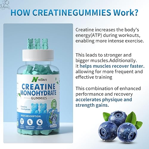 Miniatura 5 de NOAVII Gomitas de monohidrato de creatina, 5000 mg para hombres y mujeres, monohidrato de creatina masticable para fuerza muscular, constructor