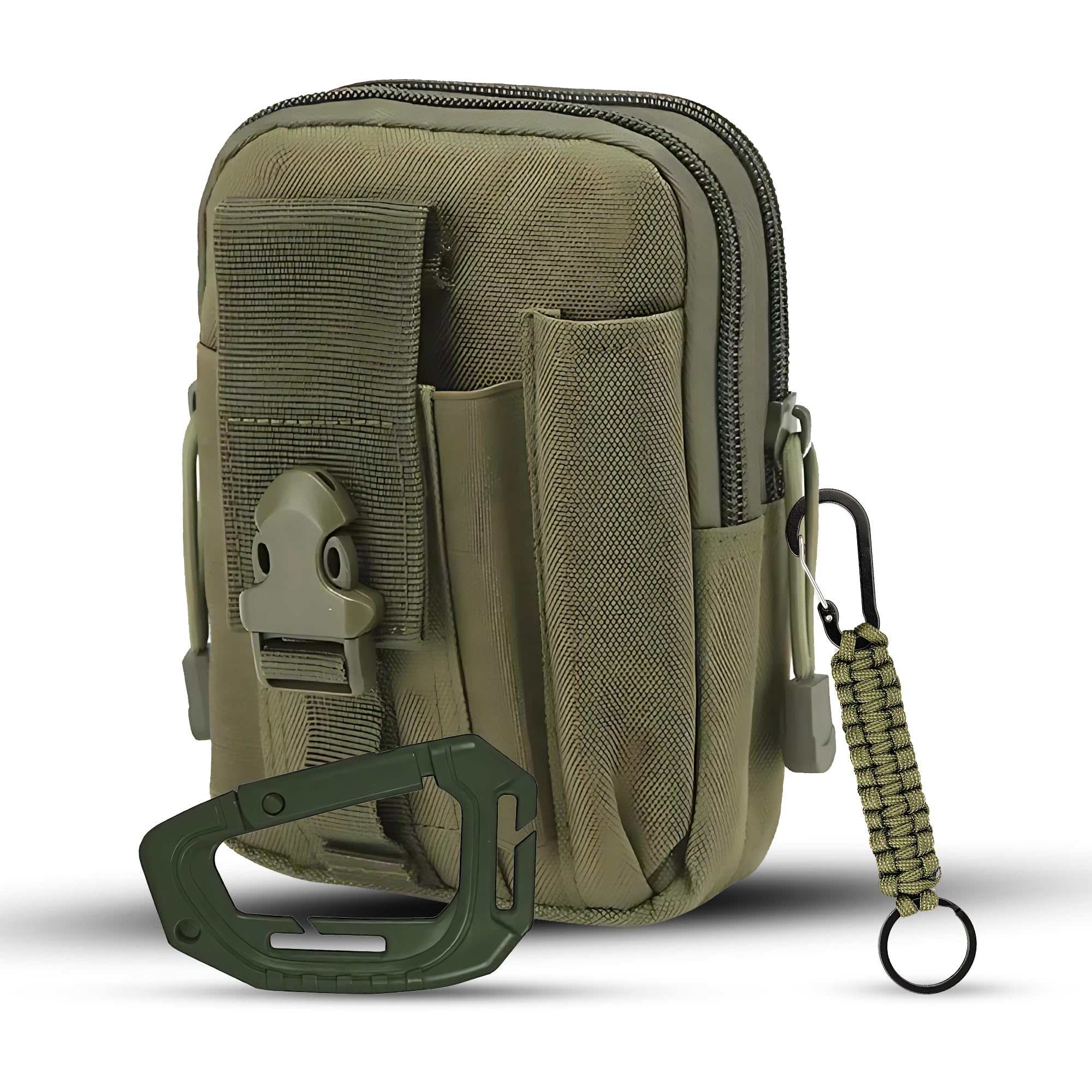 Tactical Waist Bags, Universal Outdoor Waist Bag | Molle Pouch Carabiner & Keychain Utility Gadget Waist Bag with Cell Phone Holster for Sports, Hiking, Camping, Traveling (Army Green)