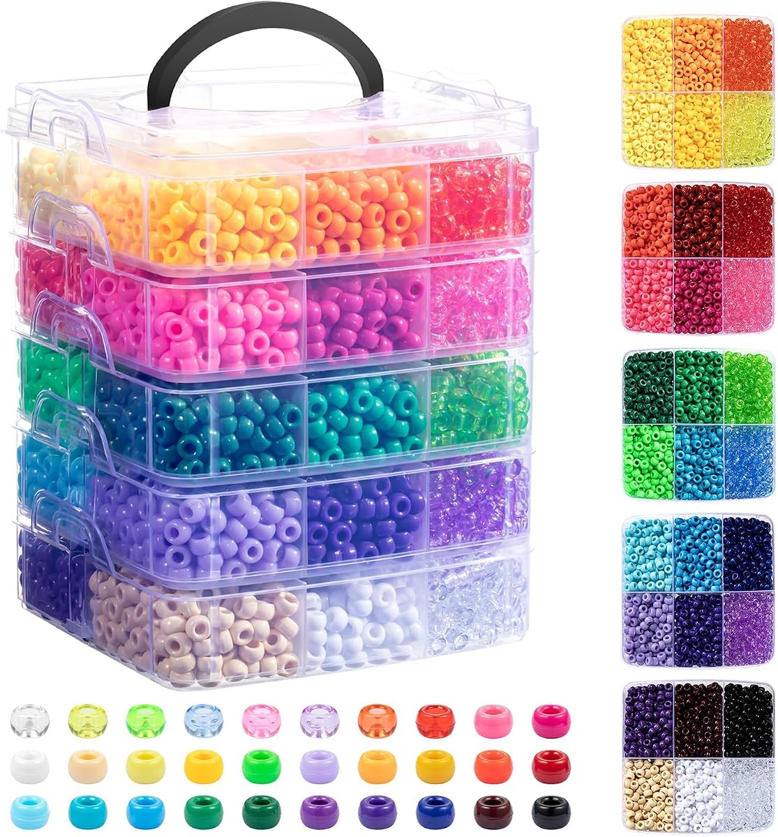 6000Pcs Pony Beads 30 Colors Kandi Beads Bulk for Bracelet Making | 6x9MM Hair Braiding Jewelry Key Chains DIY Crafts Gifts (3.44lb, Stack Box)