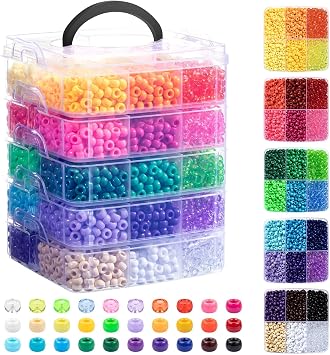 Simetufy 6000Pcs Pony Beads, 30 Colors 6x9MM Kandi Beads Bulk for Crafts Bracelet Making Hair Braiding Jewelry Key Chains DIY Crafts Gifts 3.44lb, Stack Box