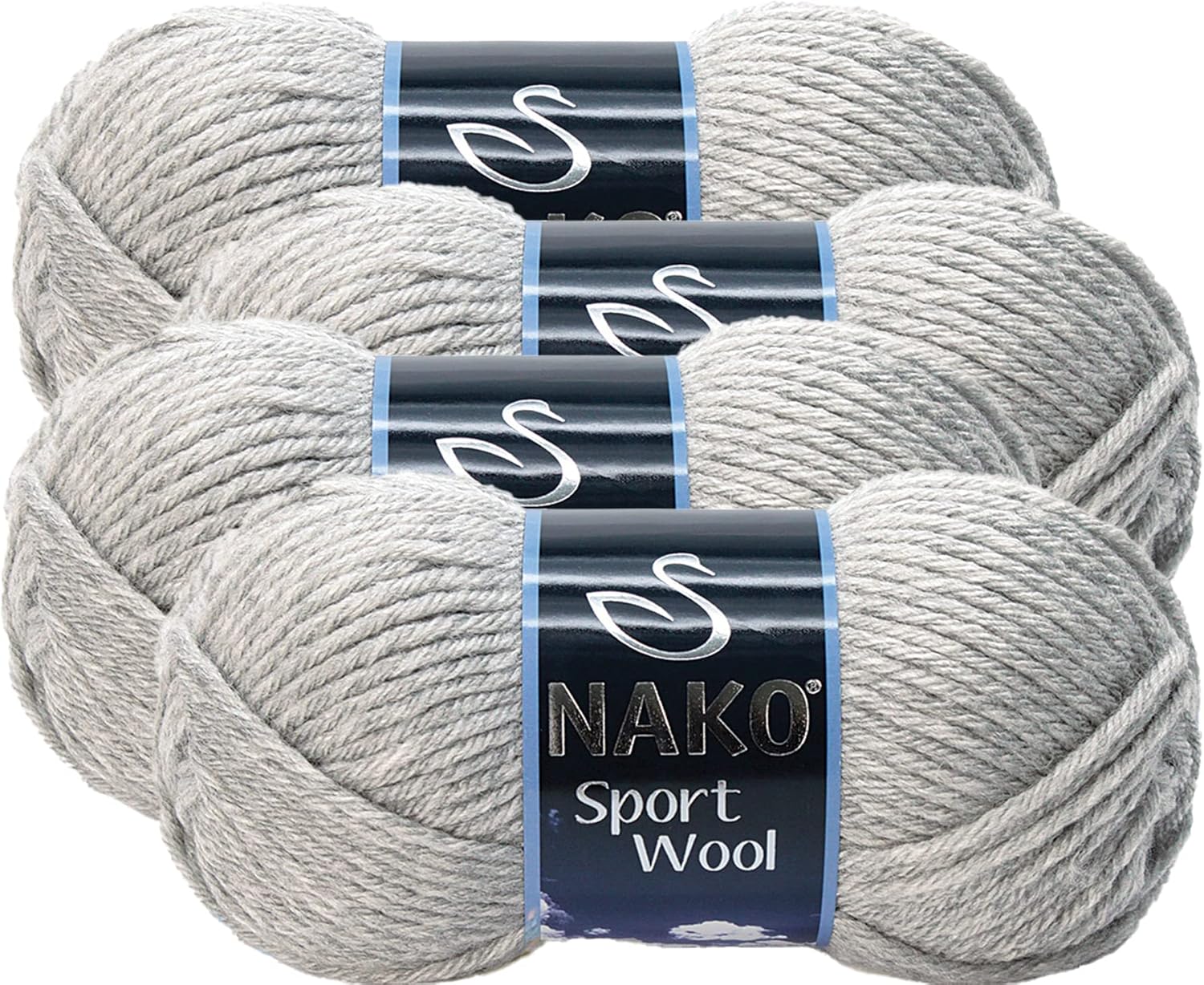 Nako Sport Wool,Wool Knitting Yarn,(4Balls) Each Skein(Ball) 3.53 Oz (100g),You can use it for Knitting Scarves, Berets, Cardigans and Similar (Light Grey 195)