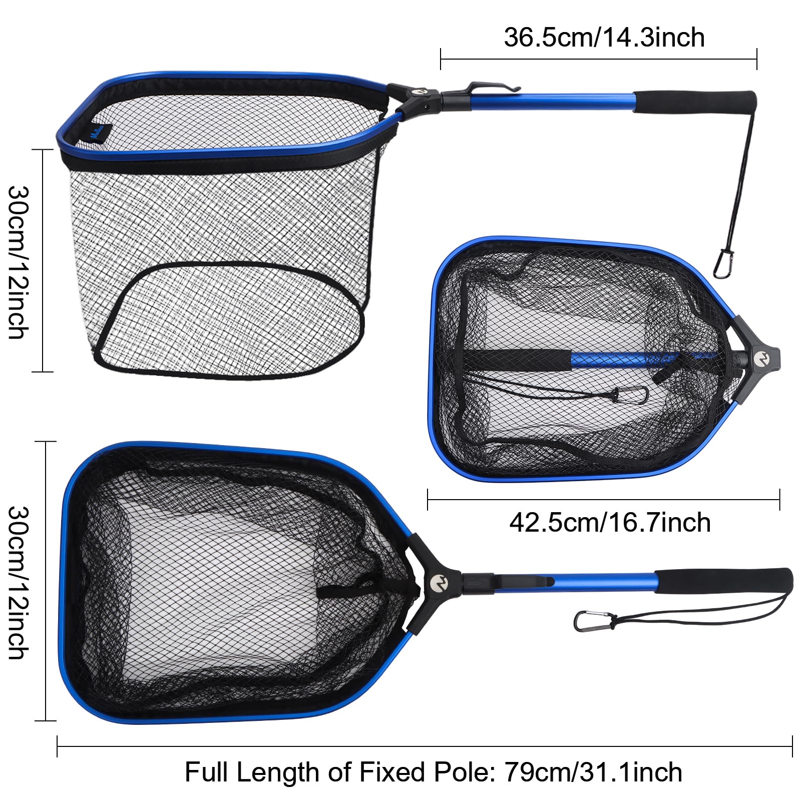 Filet de pêche flottant, épuisette pliable pour eau douce ou salée - Filet de pêche télescopique pliable et filet de pêche à la mouche