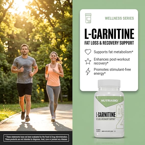 NutraBio L-Carnitine Capsules Fat Burner for Energy, Endurance & Recovery Boost Fat Metabolism, Support Weight Loss & Workout Performance Amino Acid Supplement- 500mg, 90 Capsules