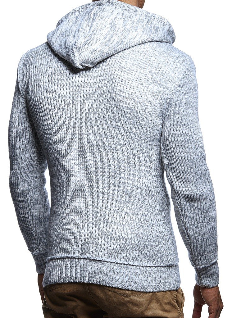Leif Nelson Herren Pullover mit Kapuze Slim Fit Longseleeve Schwarzer Männer Strickpullover - Sweatshirt - Winterpullover Kapuzenpullover - Hoodie Pulli Langarm LN5450 Ecru-Grau XX-Large